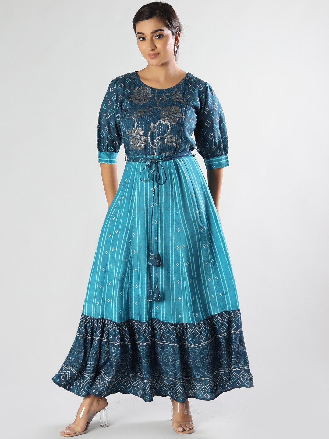 

taruni Women Blue Bandhani Printed Modal Anarkali Kurta