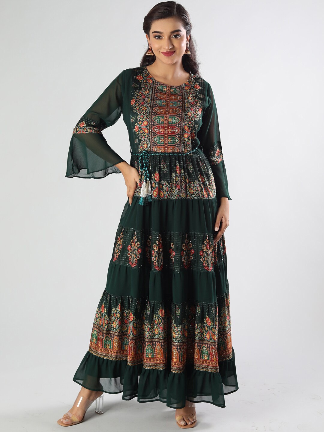 

taruni Women Green Ethnic Motifs Printed Indie Prints Anarkali Kurta