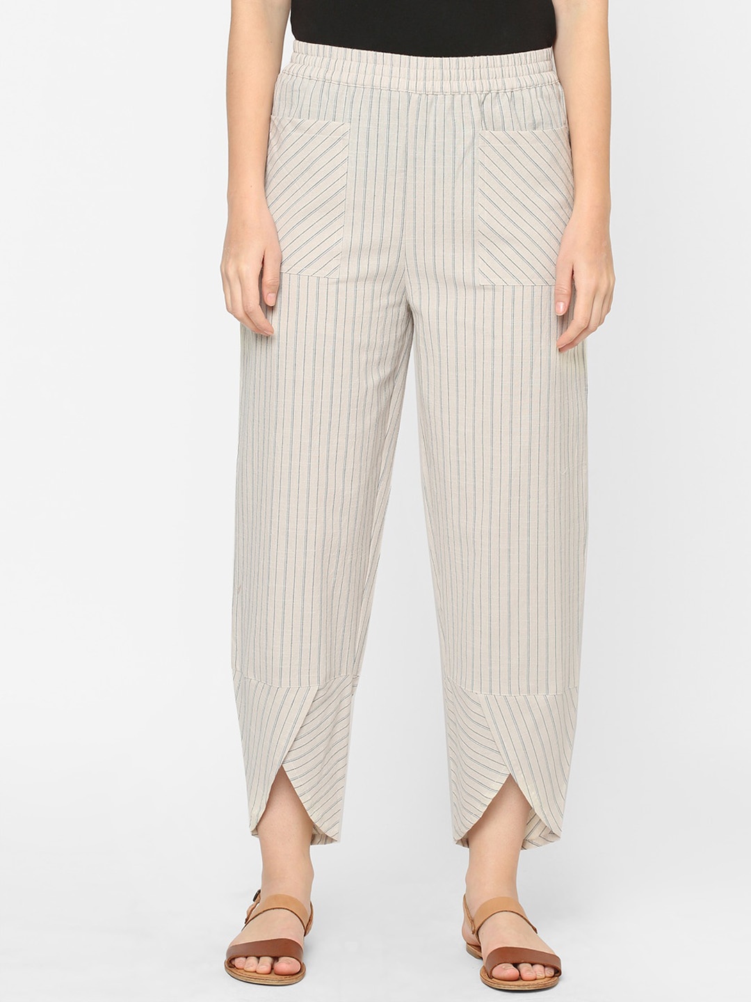 

Mystere Paris Women White & Grey Striped Cotton Lounge Pants