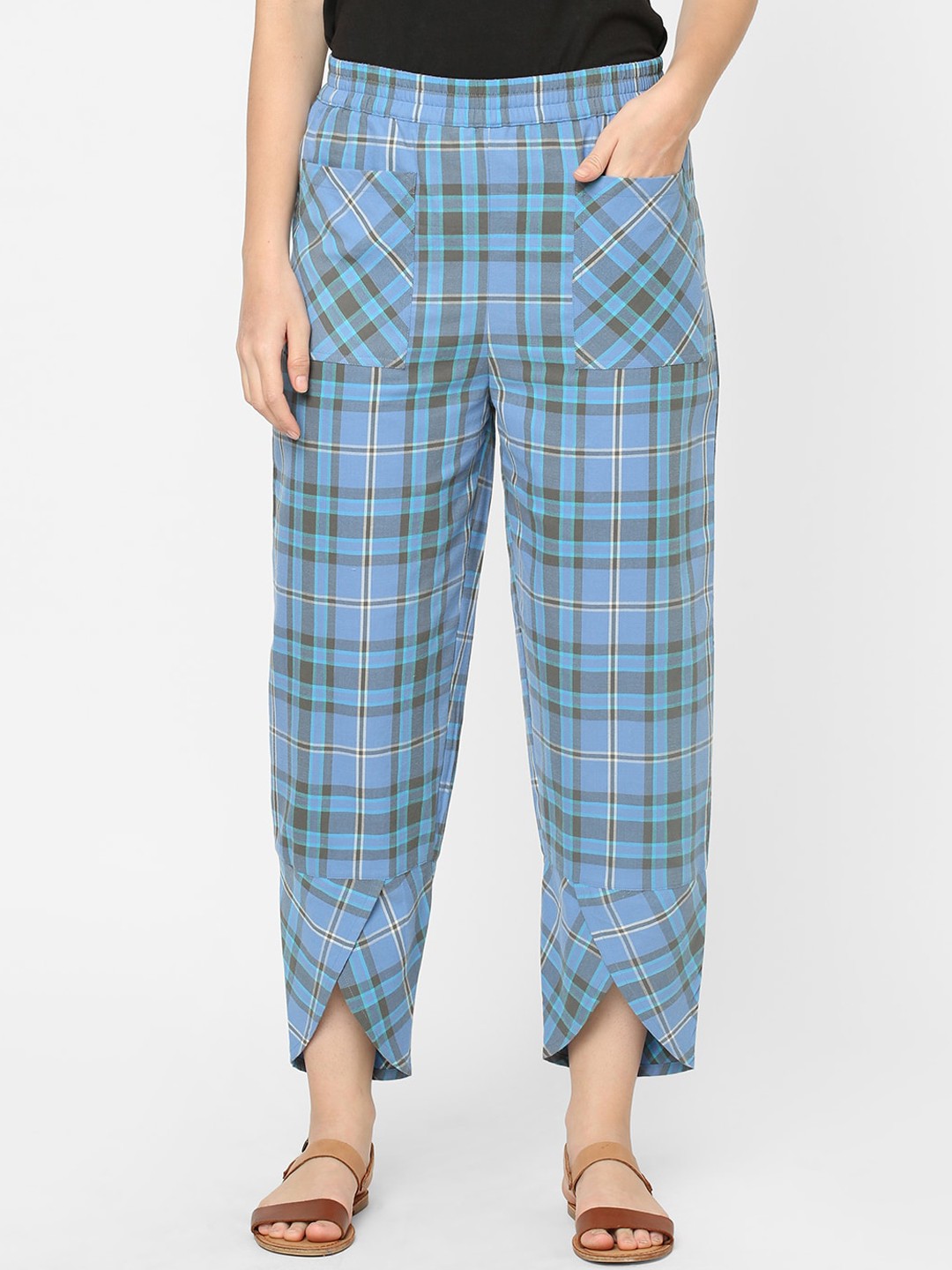 

Mystere Paris Women Blue Checked Cotton Lounge Pants