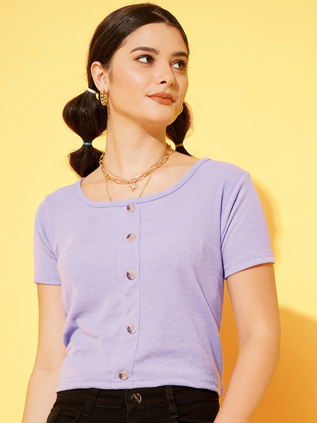 

Purple Feather Women Purple Solid Crop Top