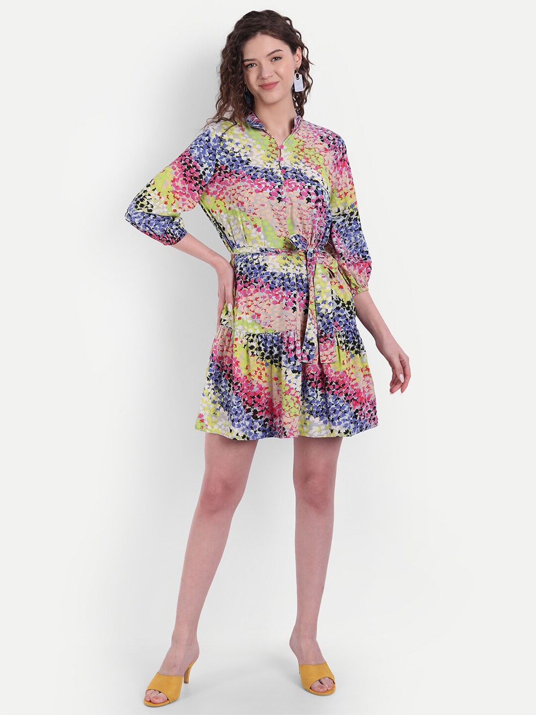 

MINGLAY Multicoloured Floral Crepe A-Line Dress, Multi