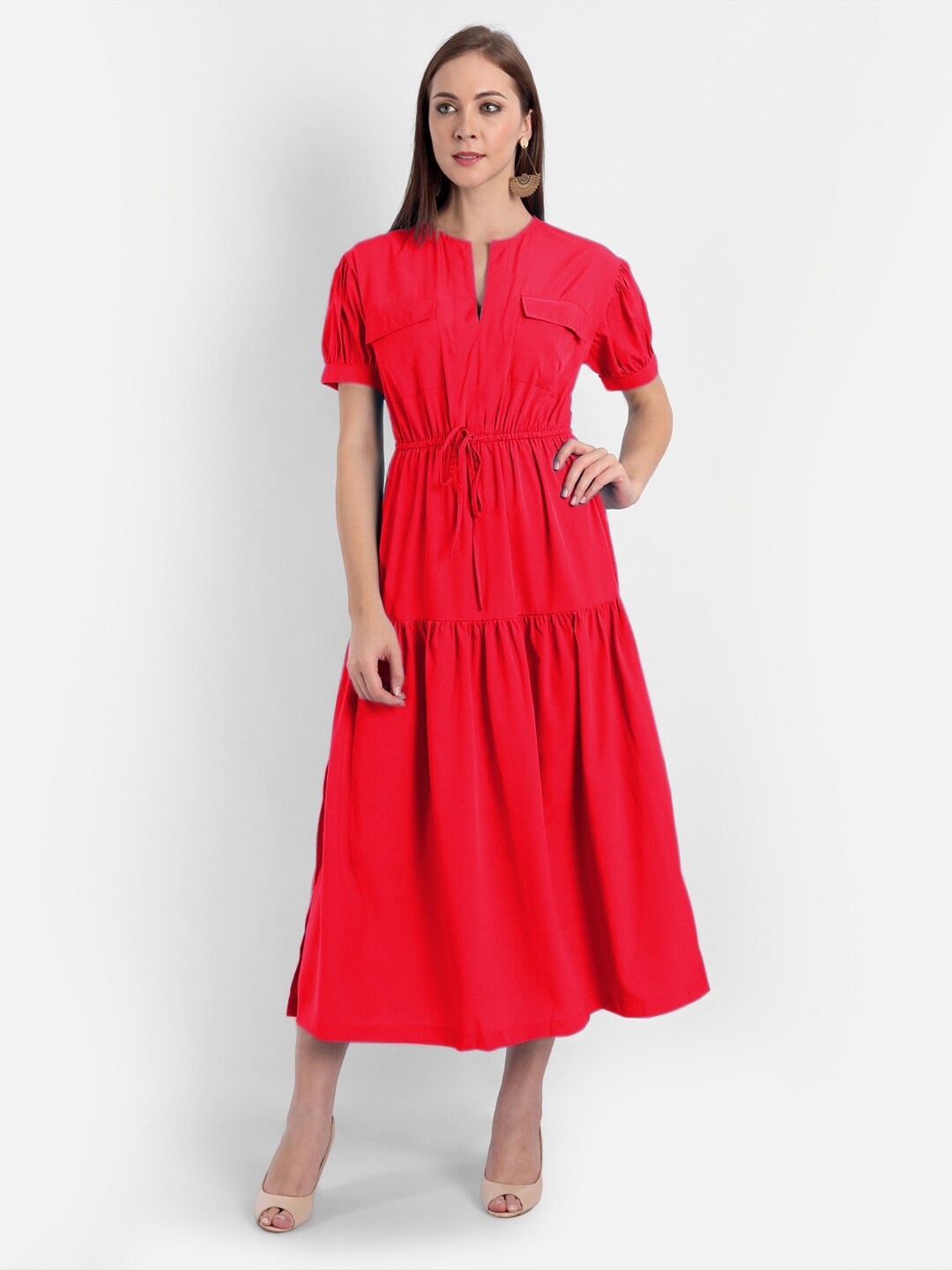 

MINGLAY Red Crepe Midi Dress