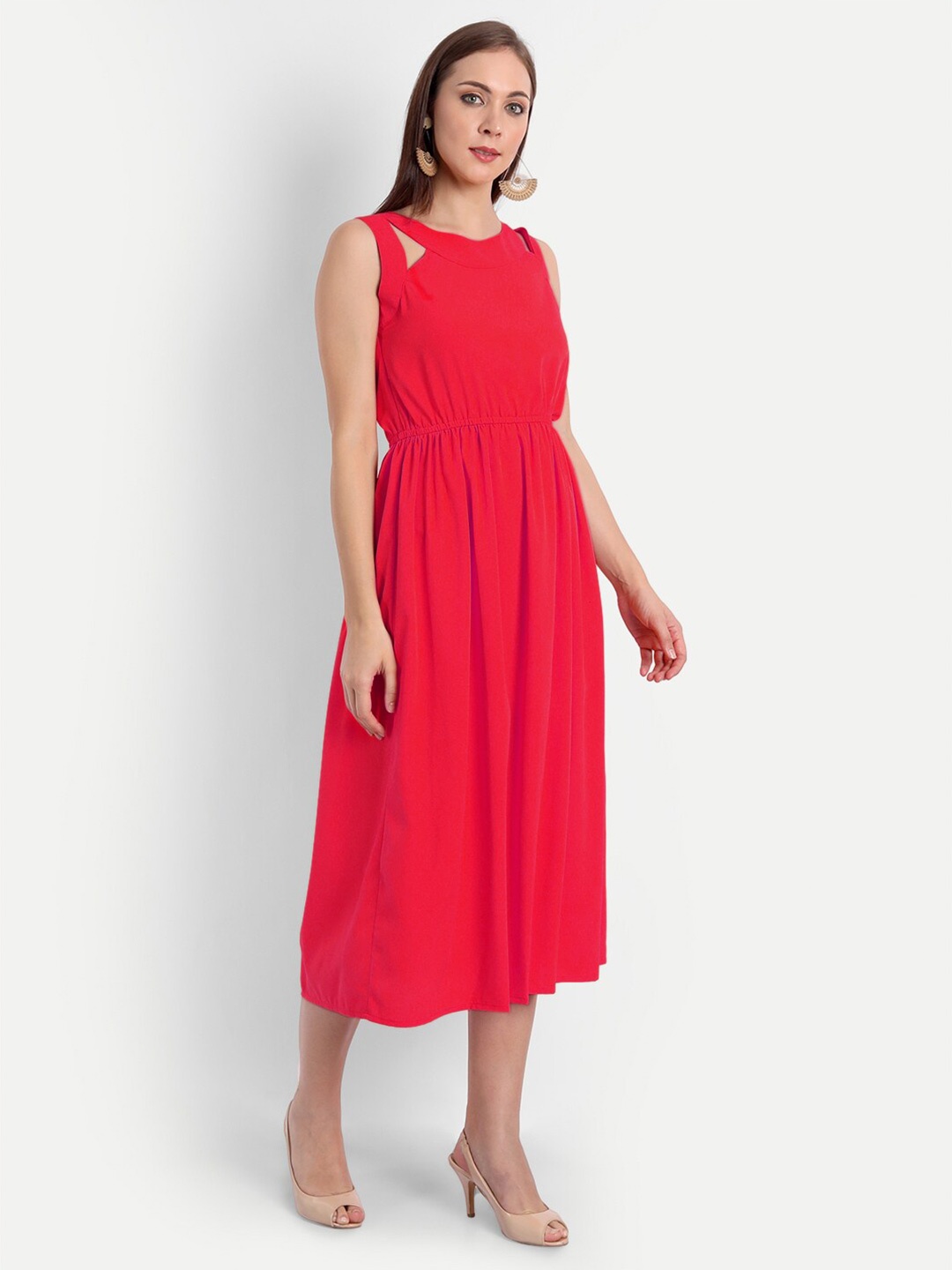 

MINGLAY Red Crepe Midi Dress