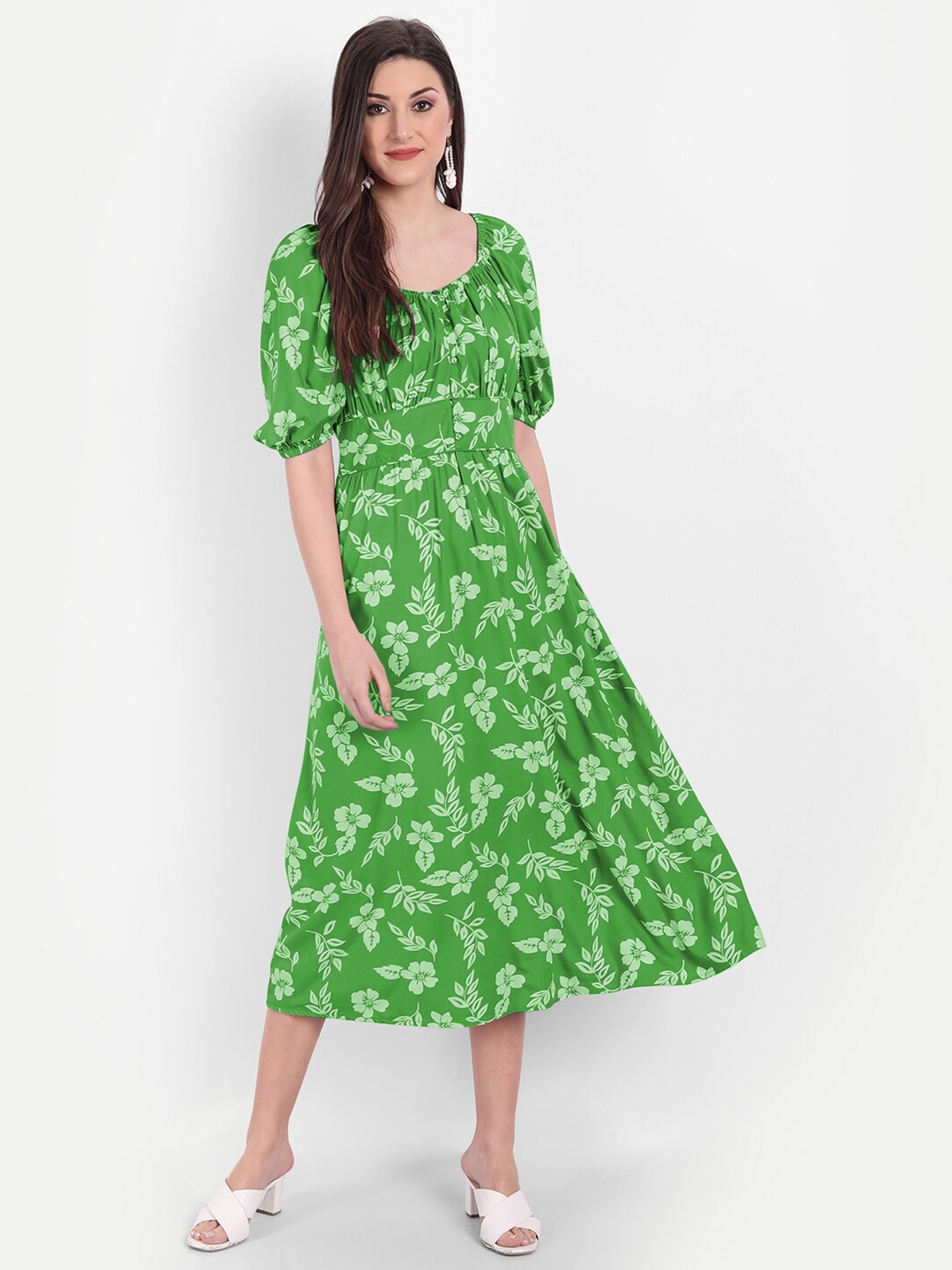 

MINGLAY Pink Floral A-Line Dress