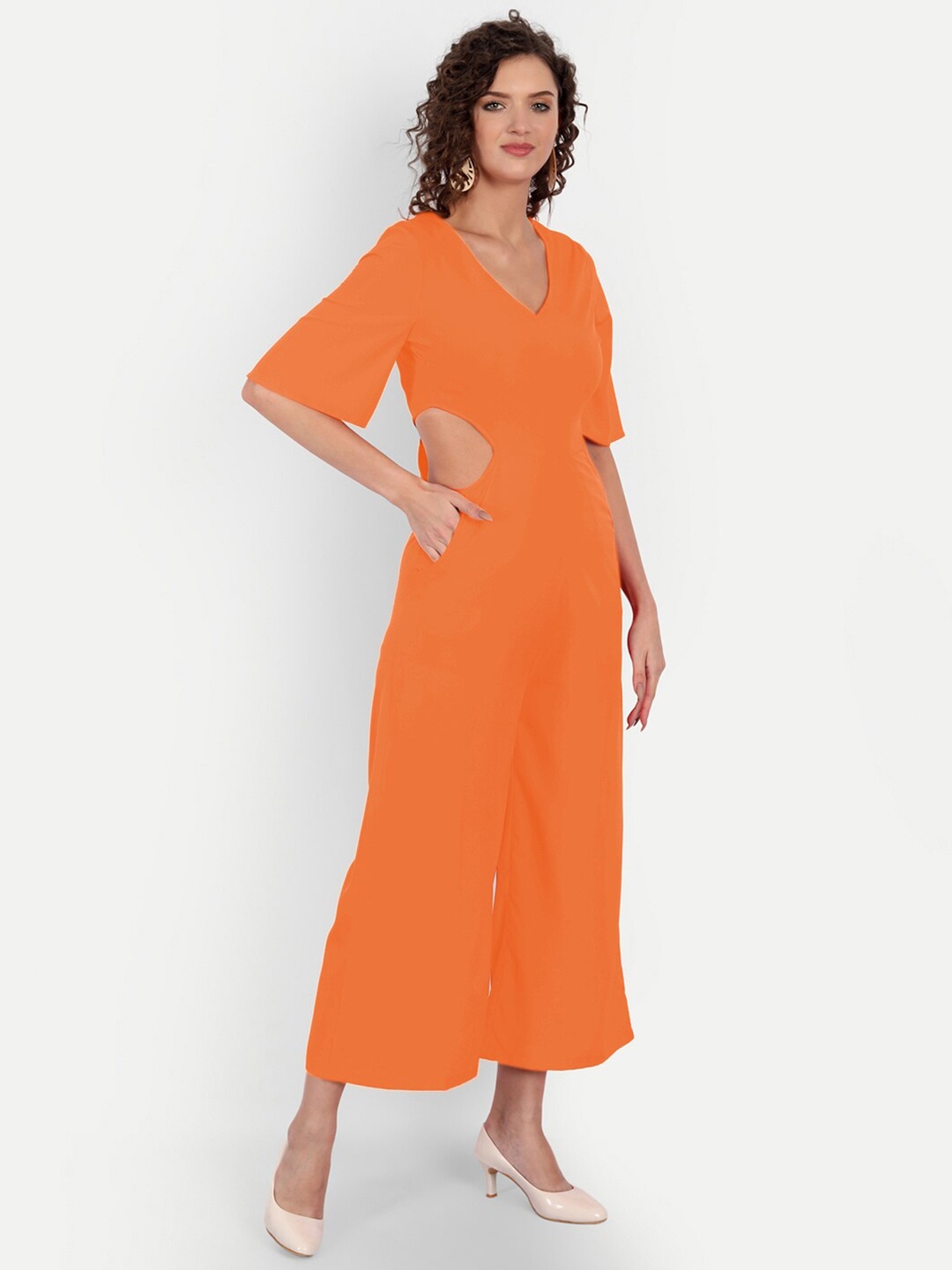 

MINGLAY Orange Crepe A-Line Dress