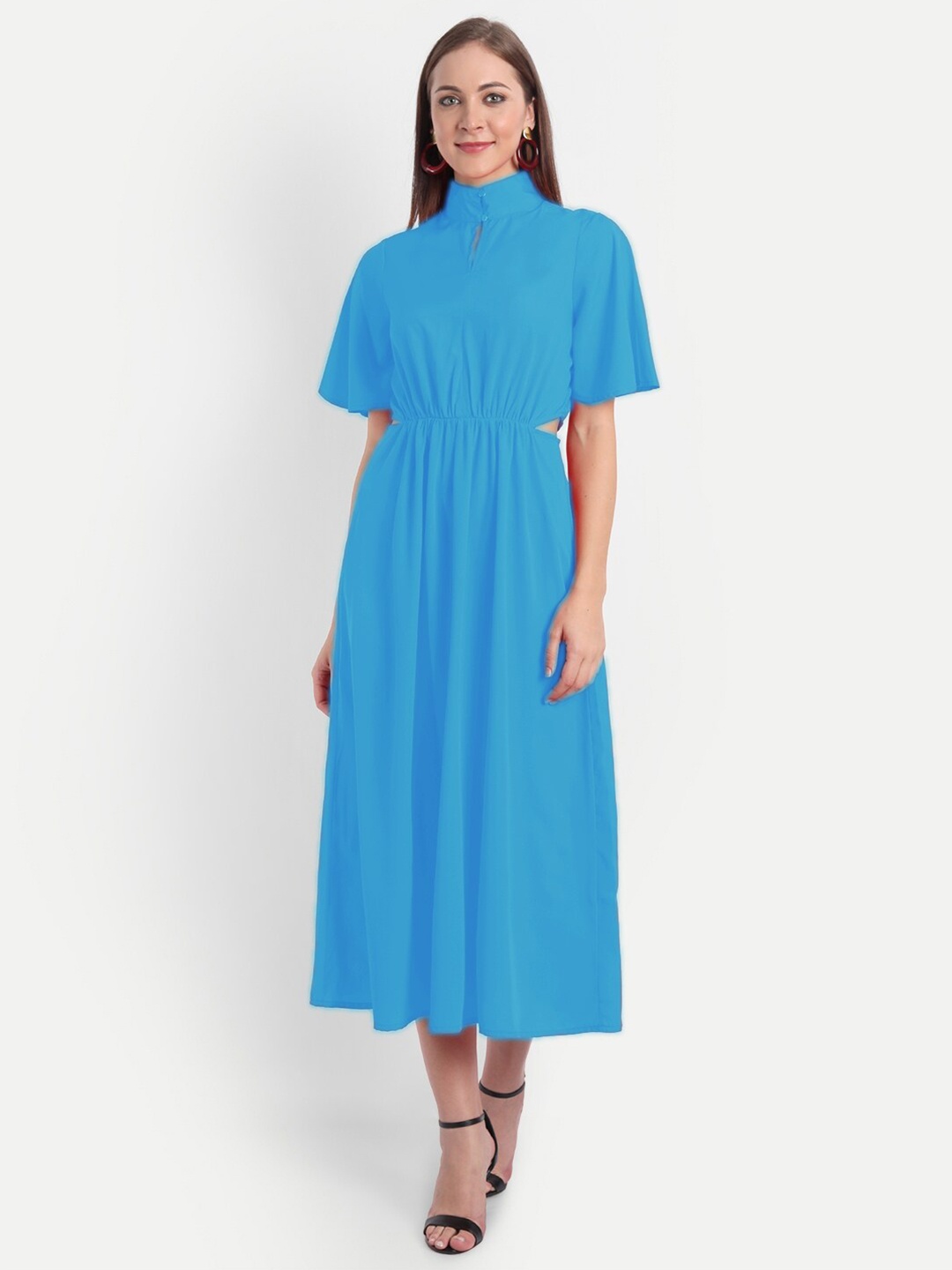 

MINGLAY Blue Crepe Midi Dress