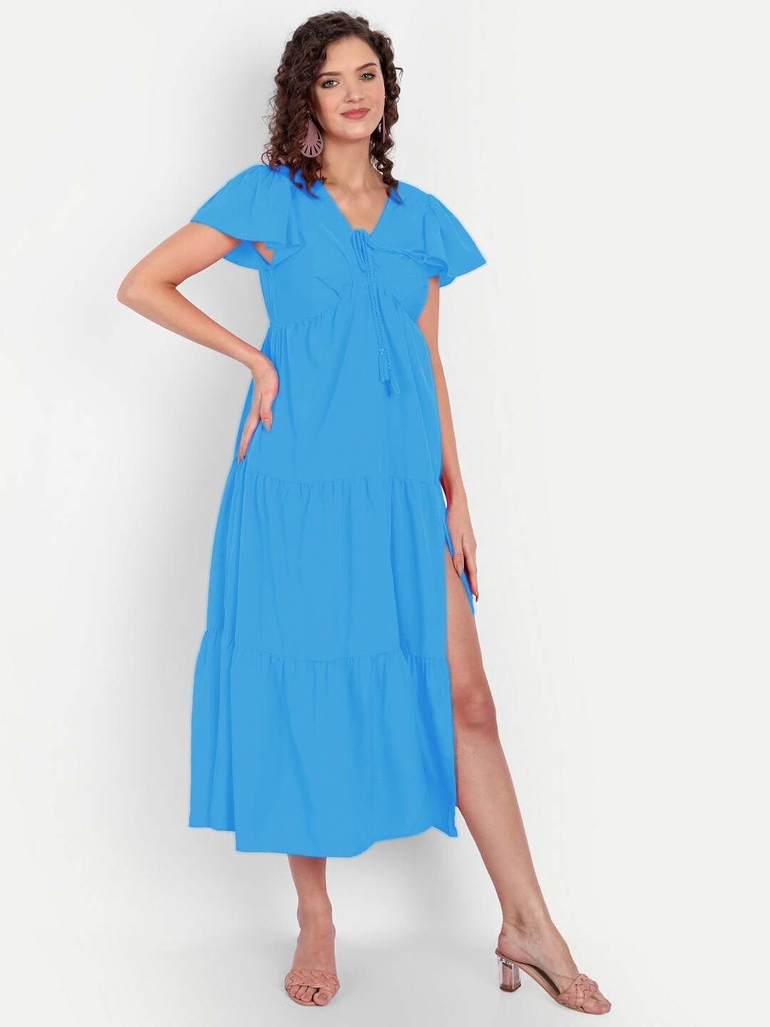 

MINGLAY Blue Crepe A-Line Dress