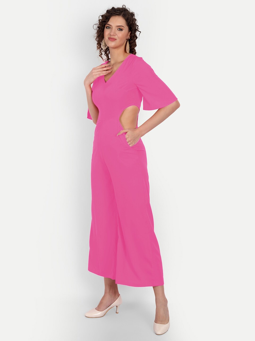 

MINGLAY Pink Crepe A-Line Dress