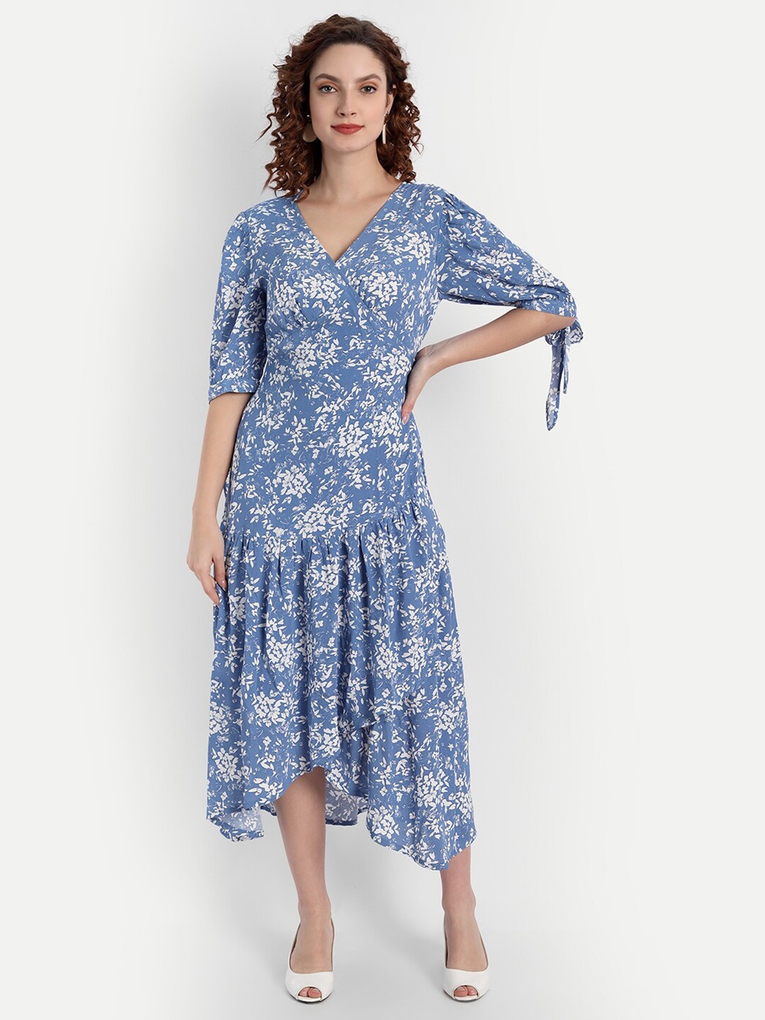 

MINGLAY Blue Floral Midi Dress