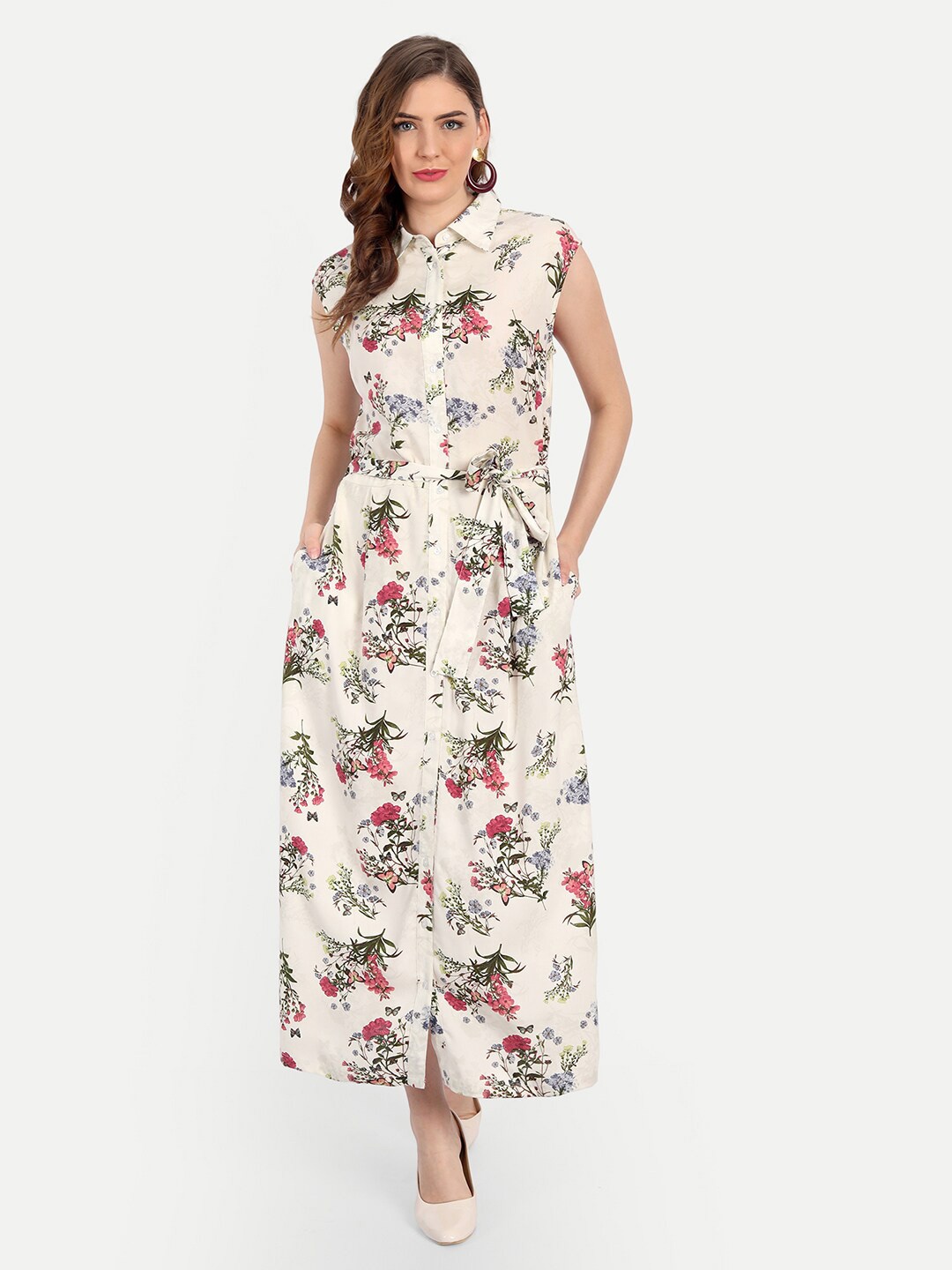 

MINGLAY White Floral A-Line Dress