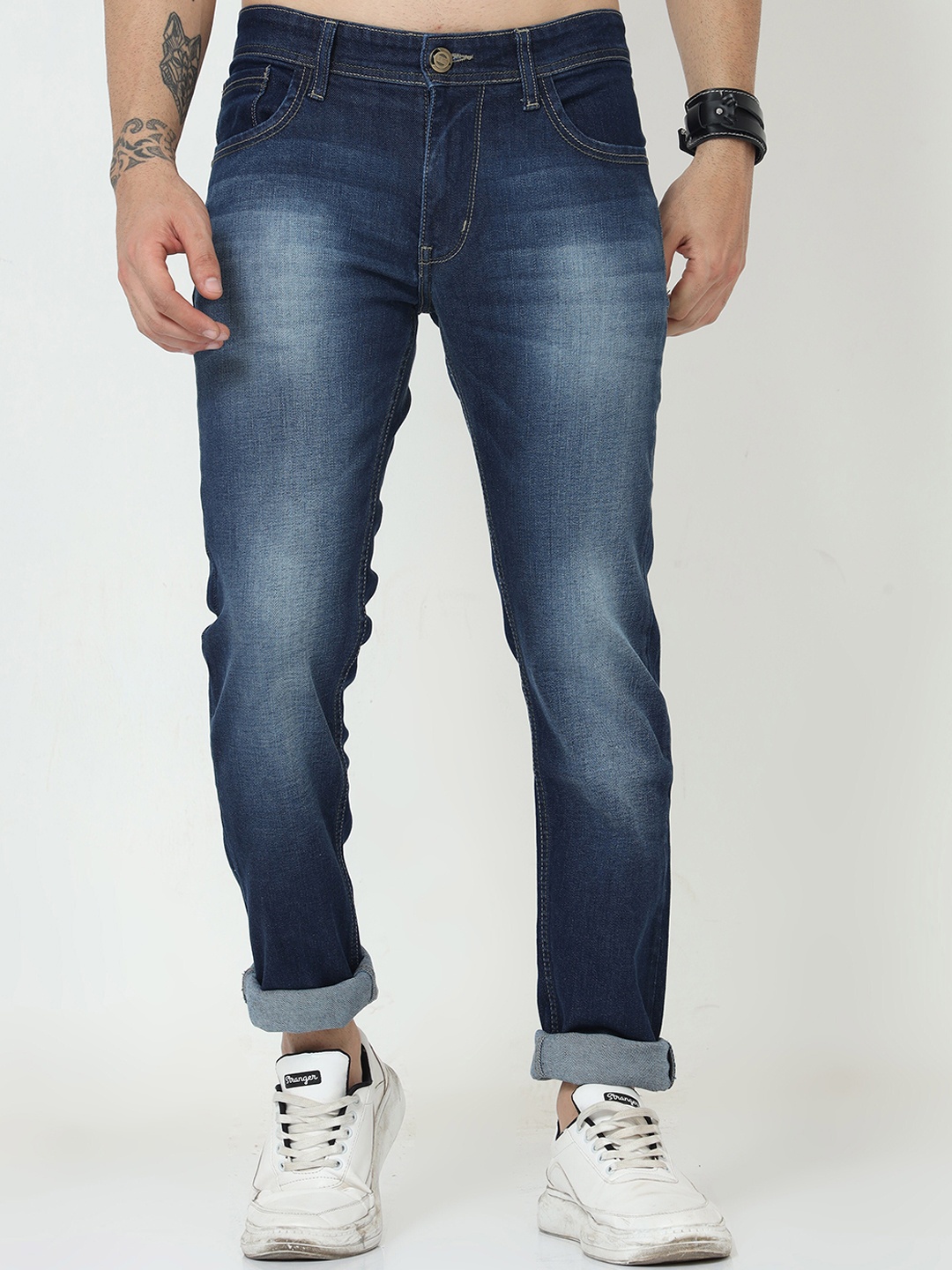 

VUDU Men Navy Blue Narrow Slim Fit Heavy Fade Stretchable Jeans