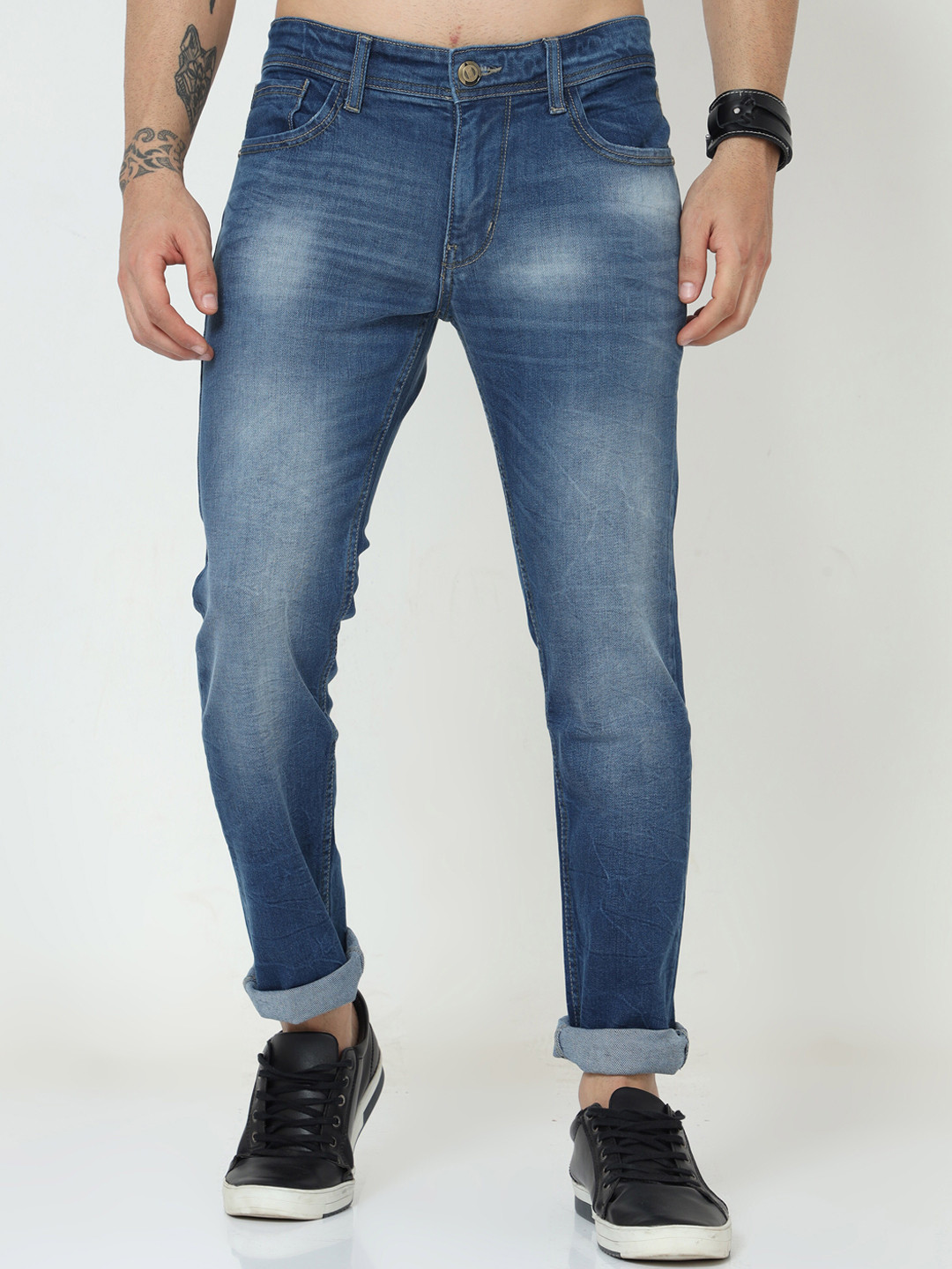

VUDU Men Navy Blue Narrow Slim Fit Heavy Fade Stretchable Jeans