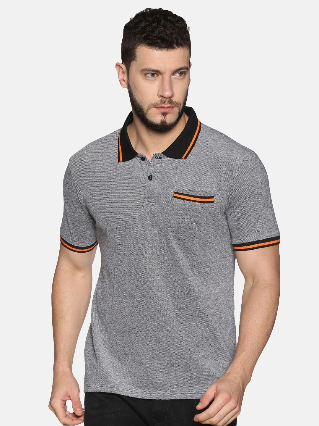 

UrGear Men Grey Striped Polo Collar T-shirt