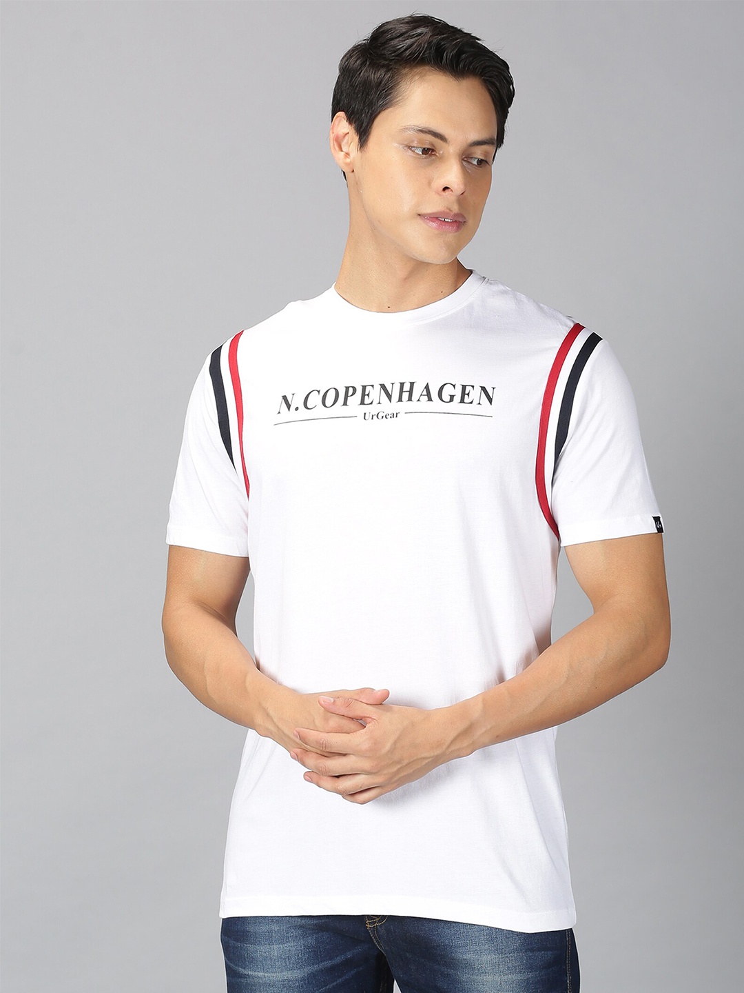 

UrGear Men White Typography Printed Applique T-shirt