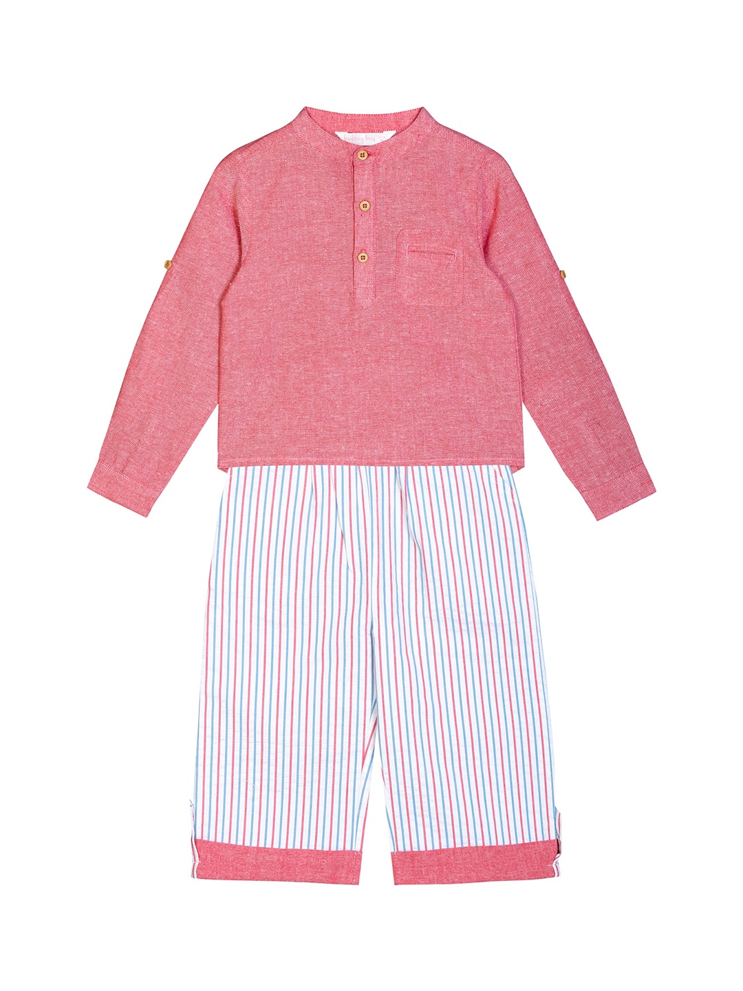 

Budding Bees Boys Coral Red & White Pure Cotton Shirt with Trousers