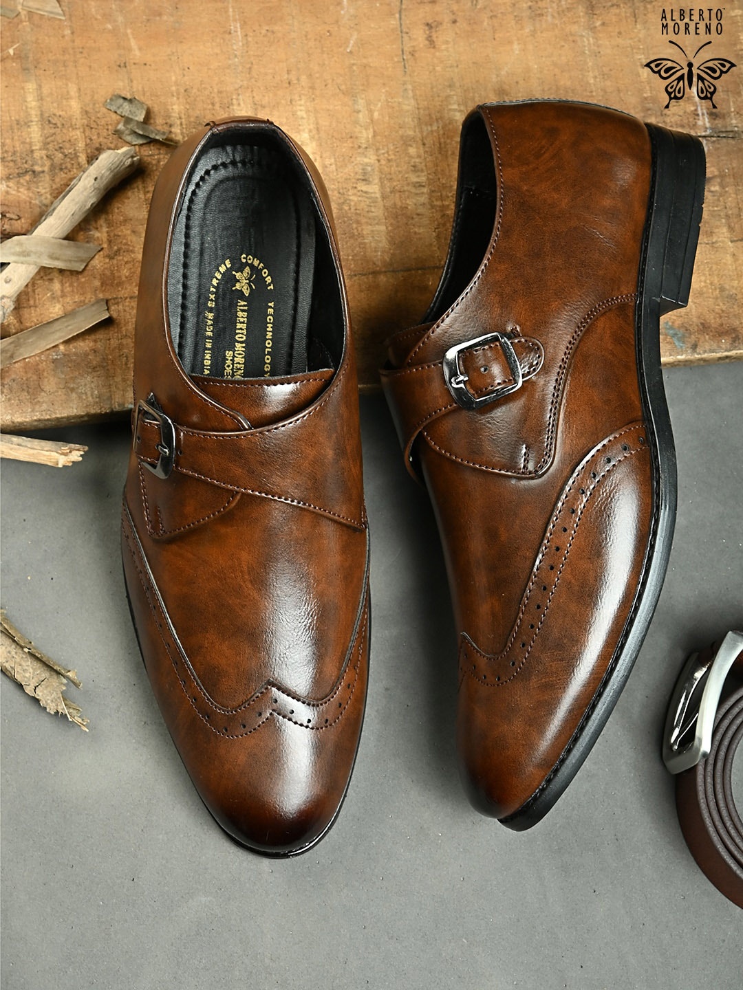 

ALBERTO MORENO Men Brown Solid Formal Monks