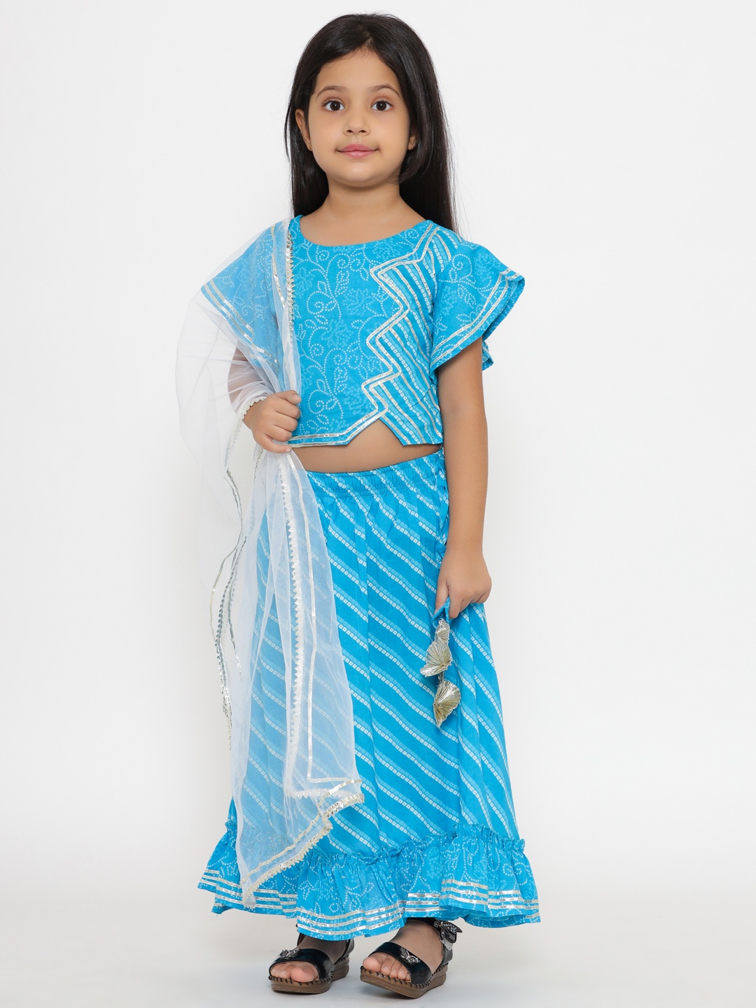 

Readiprint Fashions Girls Blue & White Printed Ready to Wear Lehenga & Blouse With Dupatta