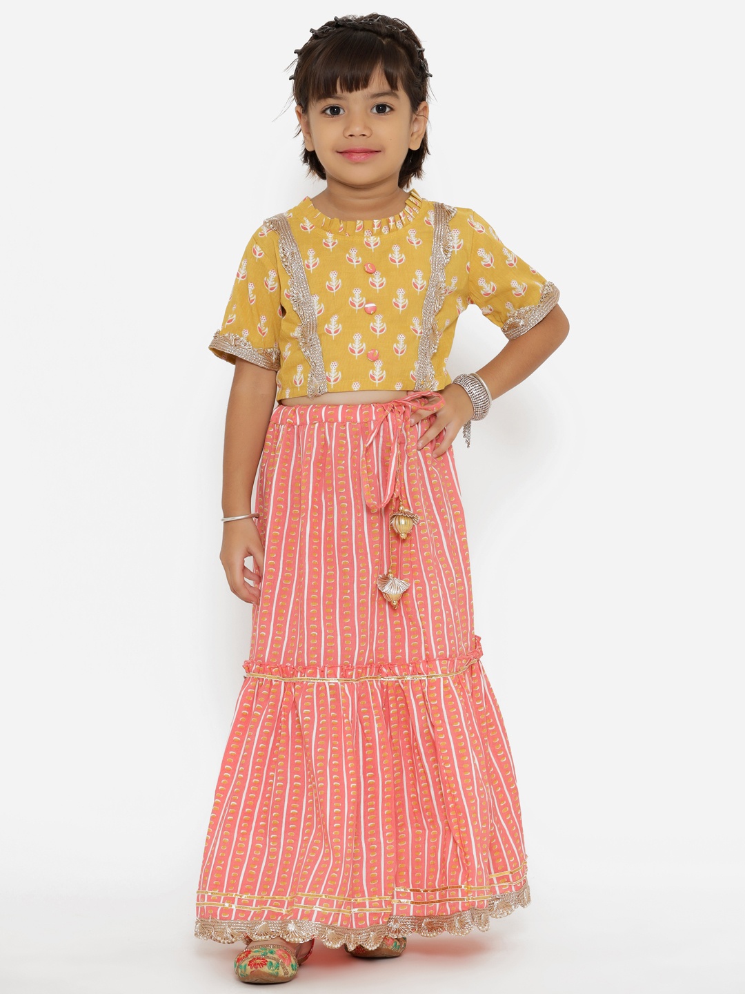 

Readiprint Fashions Girls Yellow & Pink Printed Ready to Wear Lehenga & Choli