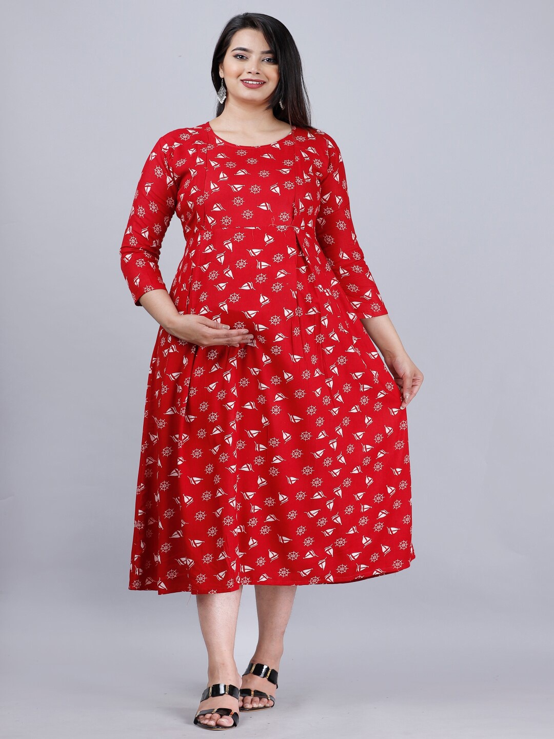 

Vastralay Red Floral Maternity Midi Dress