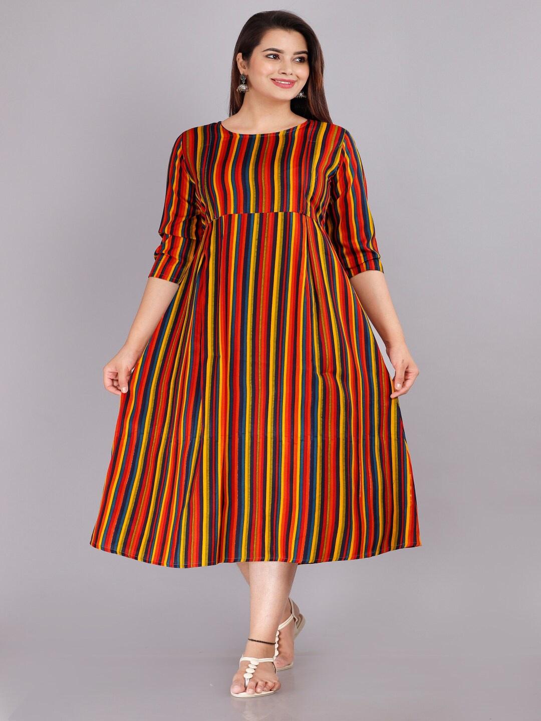 

Vastralay Multicoloured Striped Maternity Empire Midi Dress, Multi