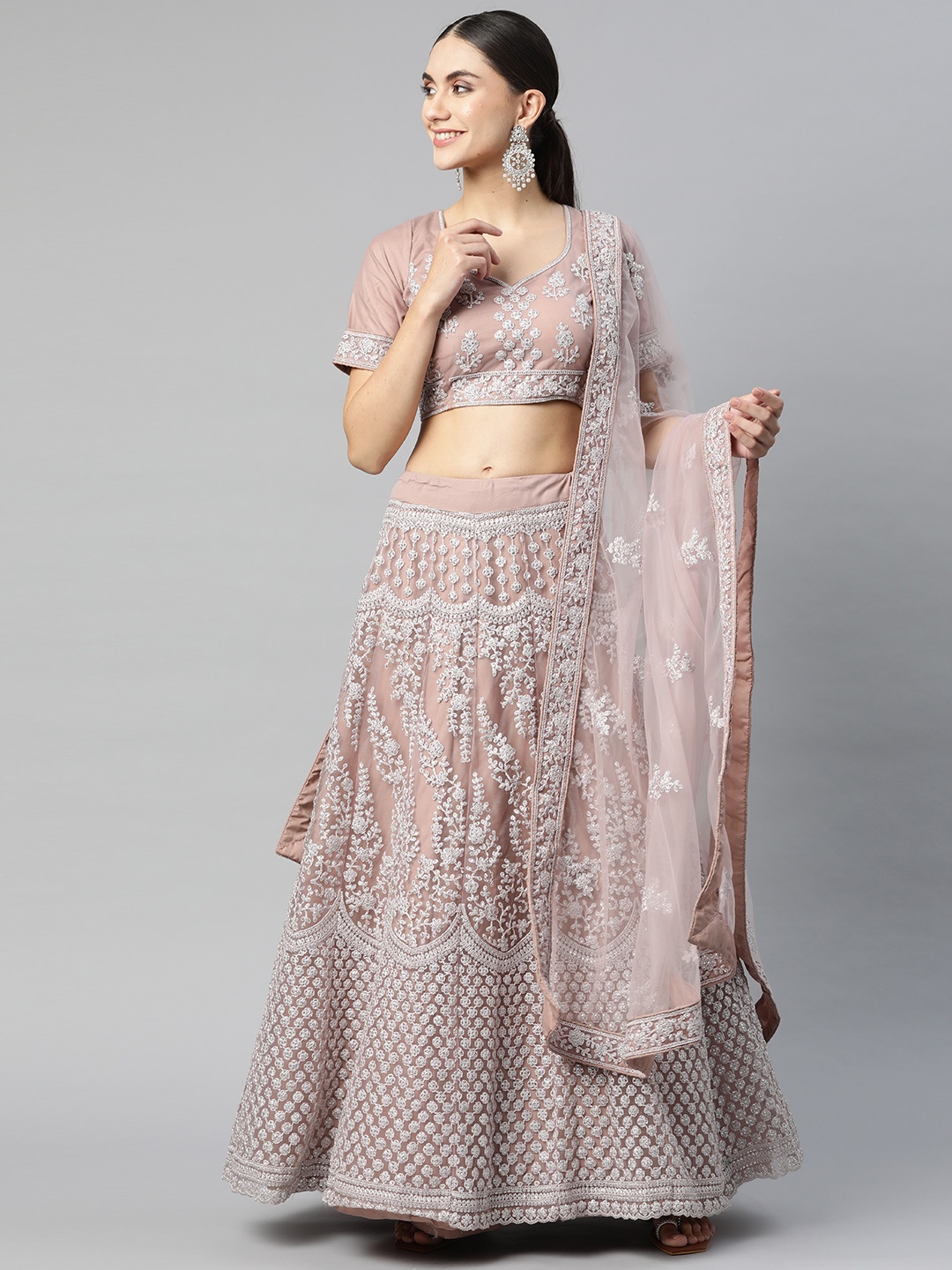 

Readiprint Fashions Mauve Embroidered Sequinned Semi-Stitched Lehenga & Unstitched Blouse With Dupatta