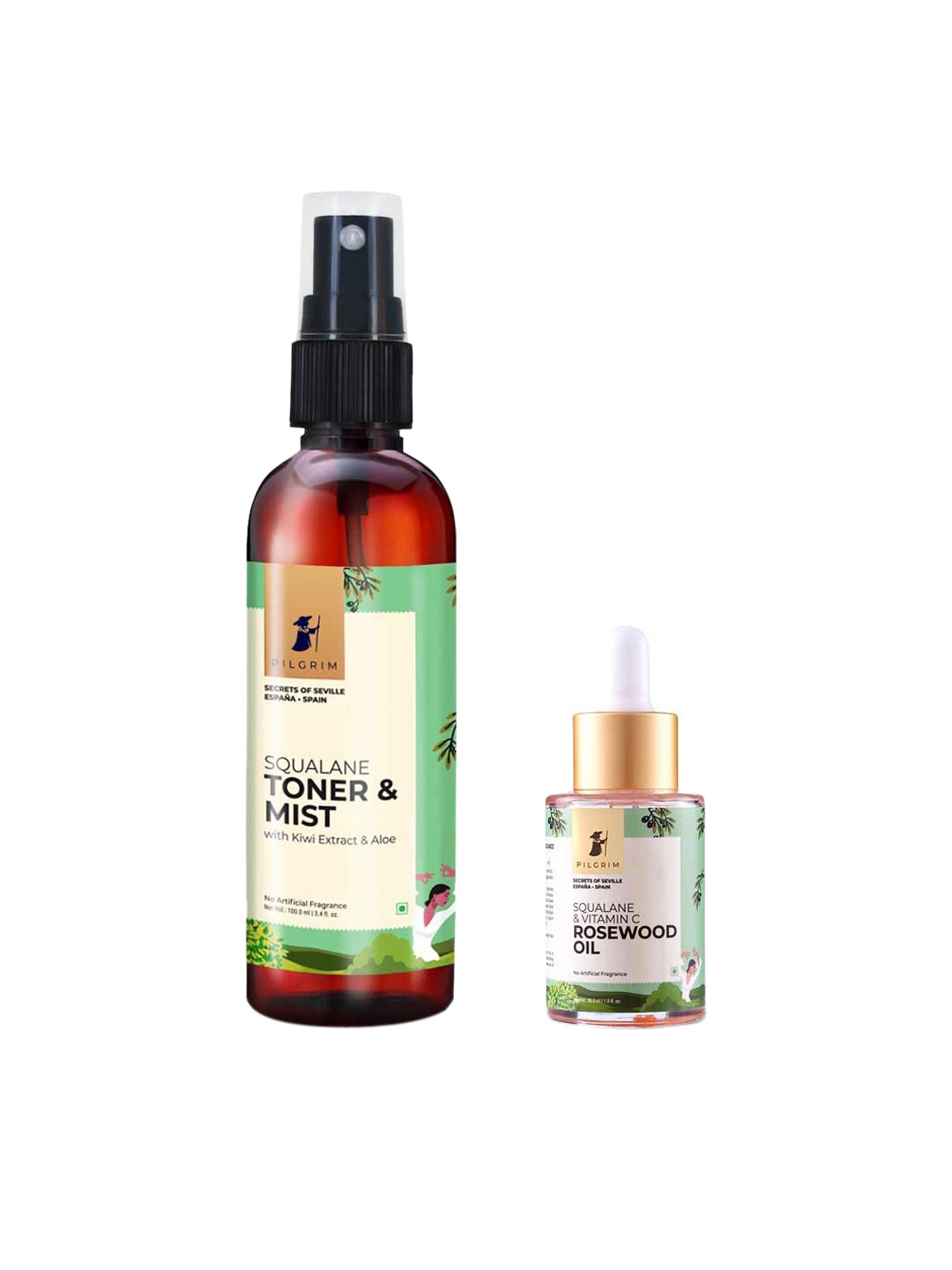 

Pilgrim Squalane Toner & Mist with Kiwi Extract 100 ml & Rosewood Facial Oil 30 ml, Green