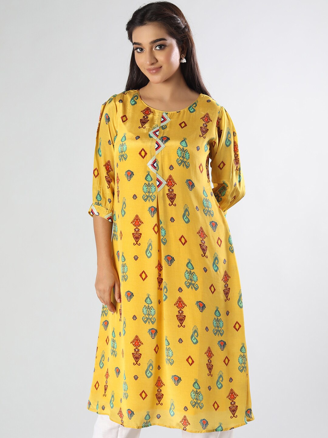 

taruni Women Yellow & Red Floral Printed A-Line Kurta