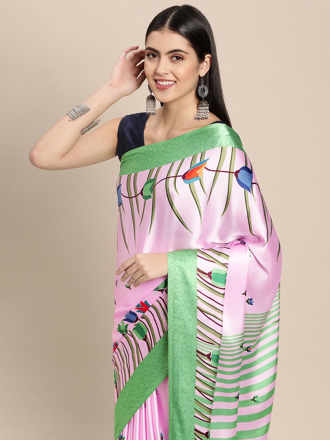 

Mitera Pink Pure Satin Printed Saree