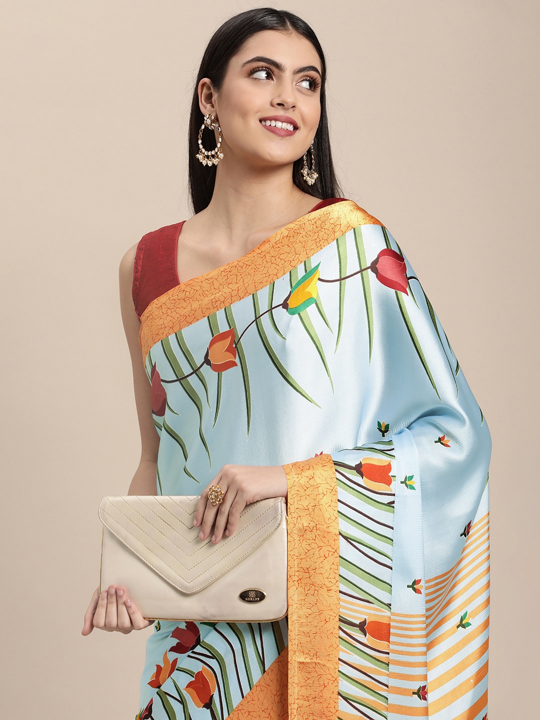 

Mitera Grey Pure Satin Printed Saree