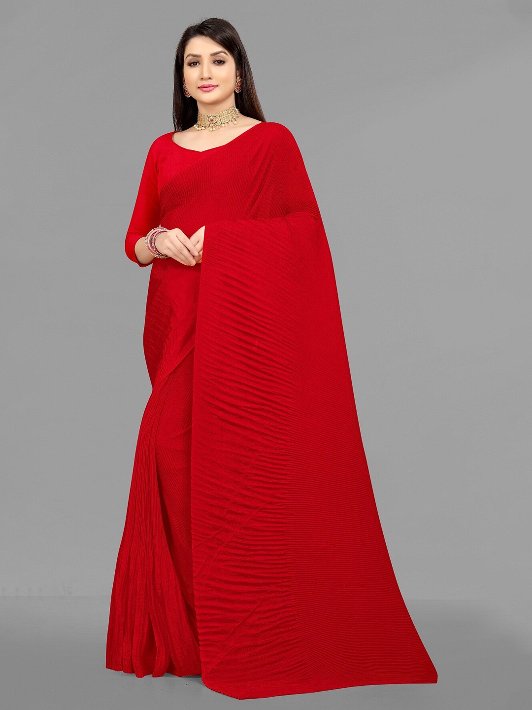 

Hinayat Fashion Red Silk Blend Mysore Silk Saree