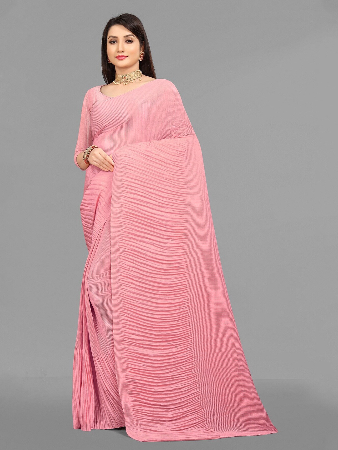 

Hinayat Fashion Pink Silk Blend Mysore Silk Saree