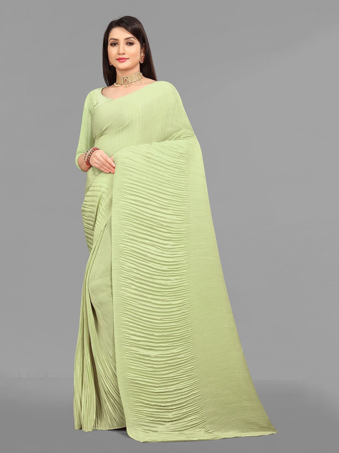 

Hinayat Fashion Sea Green Silk Blend Mysore Silk Saree
