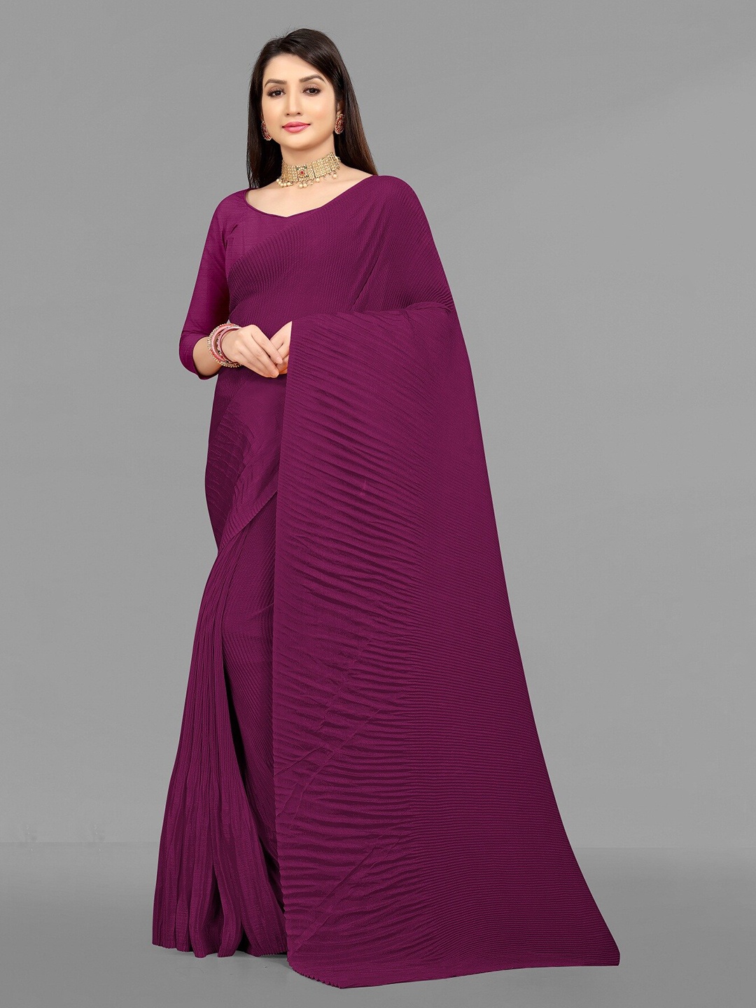 

Hinayat Fashion Purple Silk Blend Mysore Silk Saree