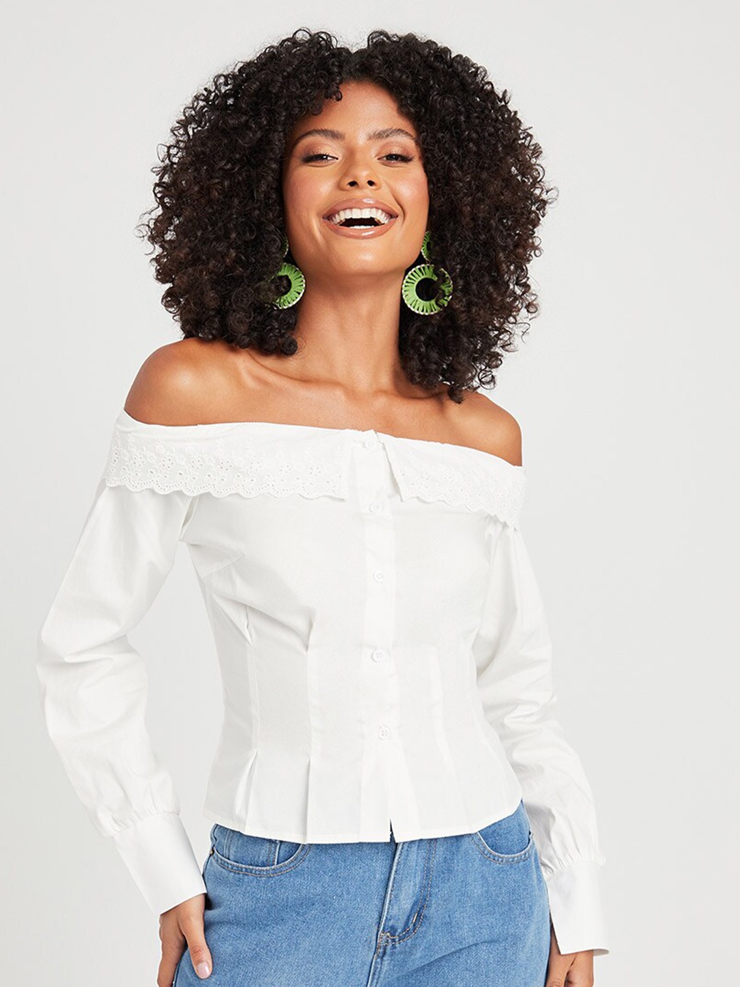 

Styli White Off-Shoulder Bardot Top