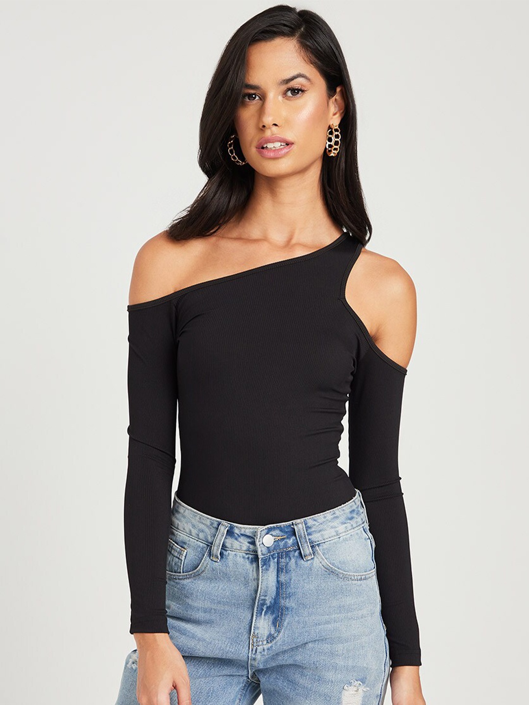 

Styli Black Cut Out Detail Ribbed Bodysuit