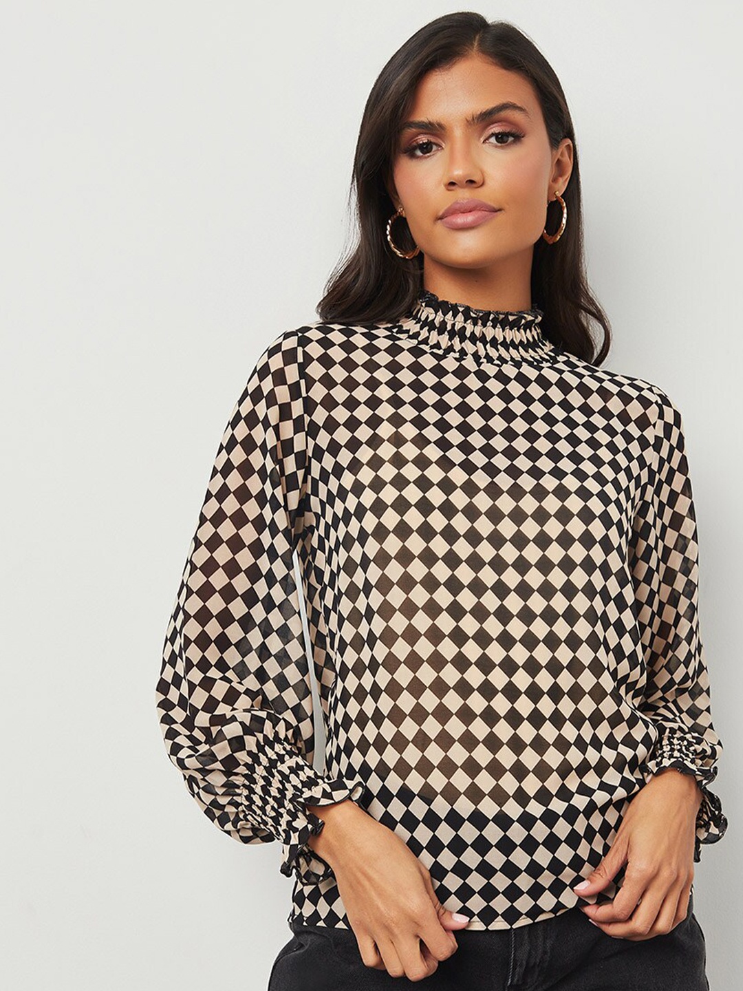 

Styli Black Gingham Check High Neck Top