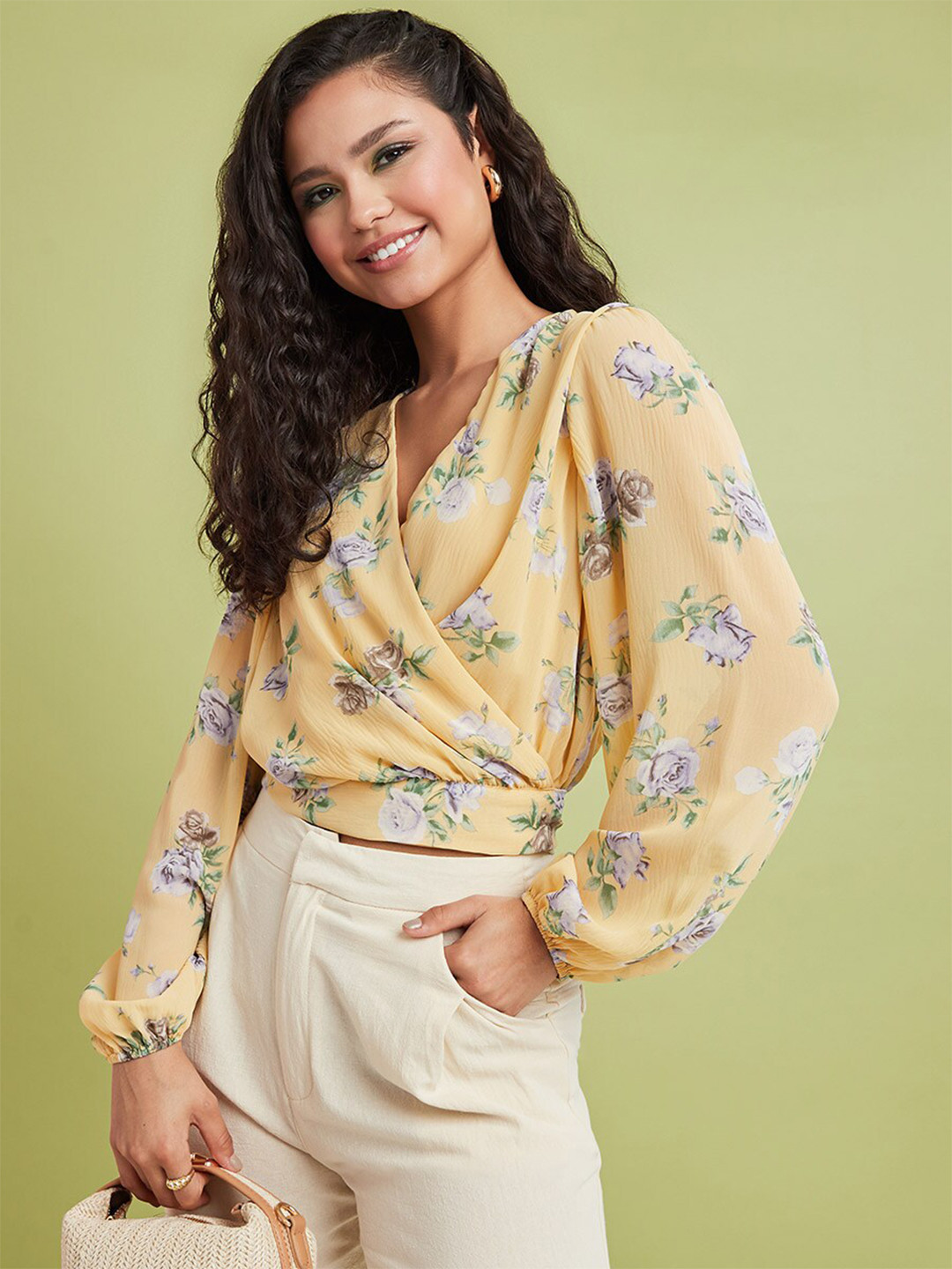 

Styli Mustard Yellow Floral Print Top