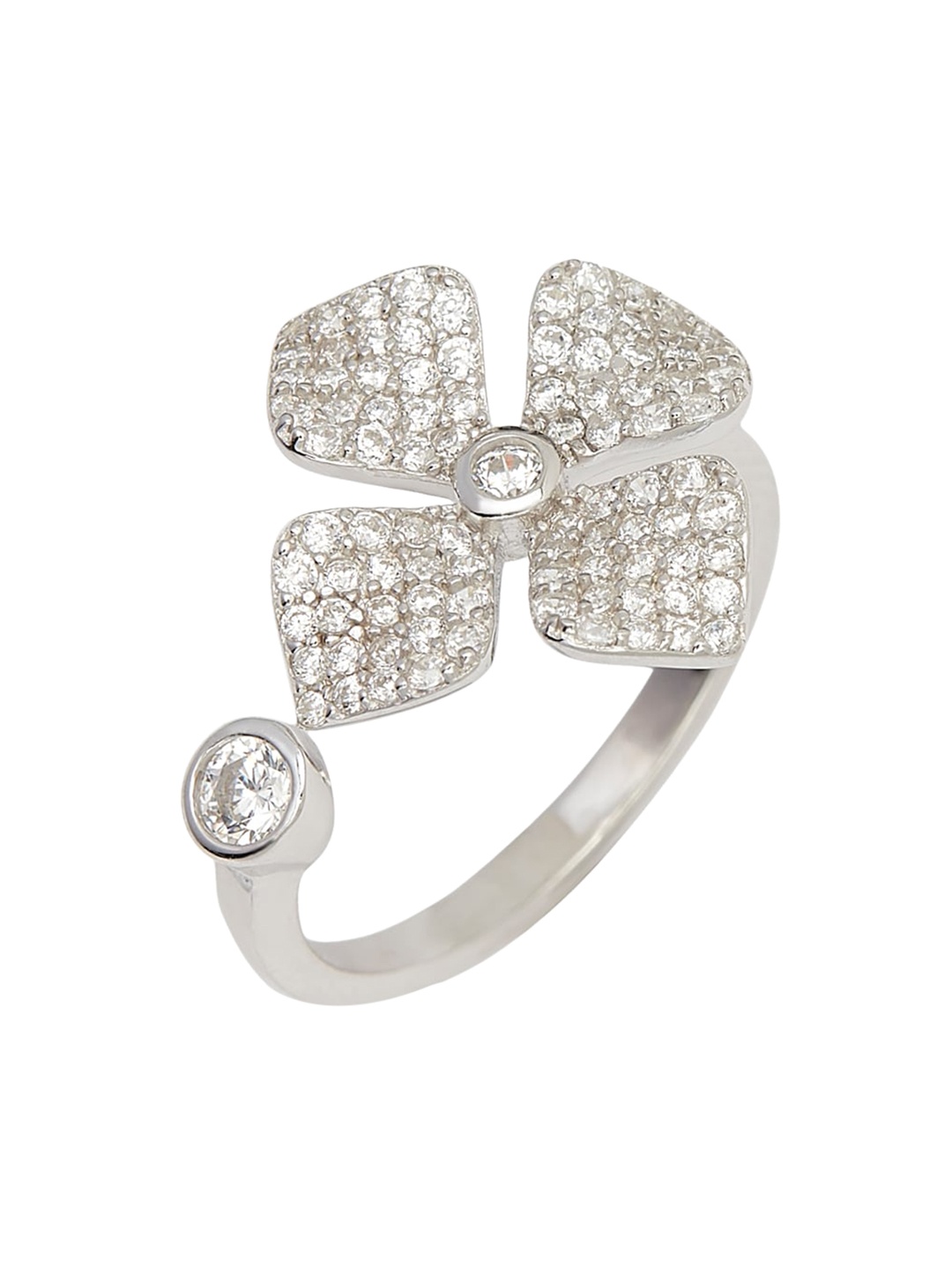 

ANAYRA Silver-Toned & White CZ-Studded Finger Ring