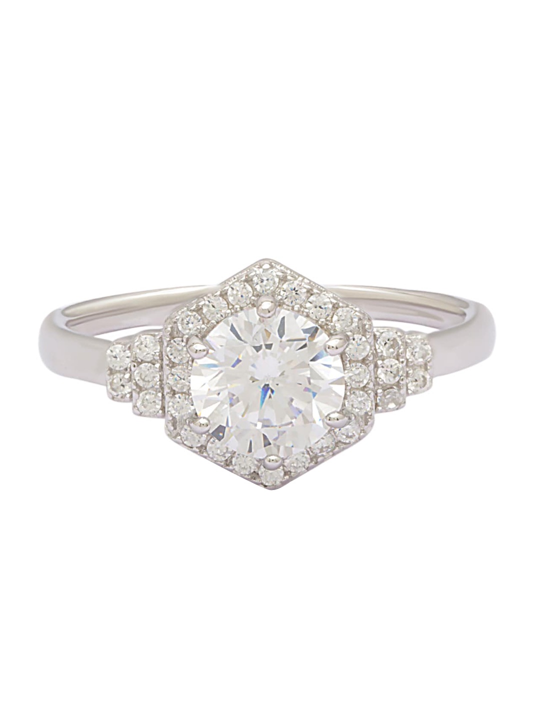 

ANAYRA Silver-Toned & White CZ-Studded Finger Ring