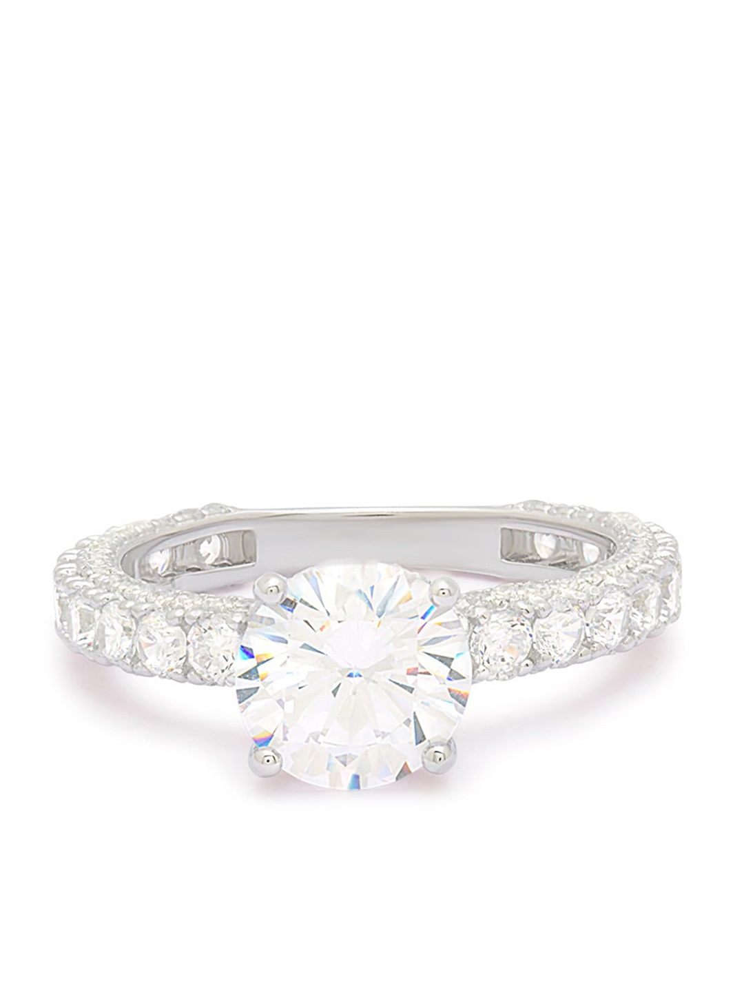 

ANAYRA Silver-Toned White CZ Studded Sparkling Finger Ring