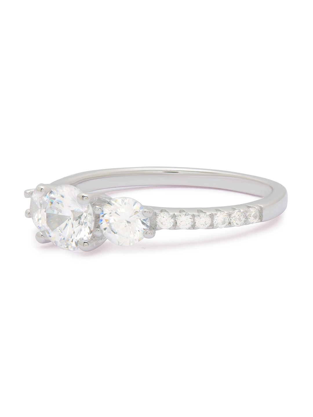 

ANAYRA Silver-Toned & White CZ-Studded Finger Ring