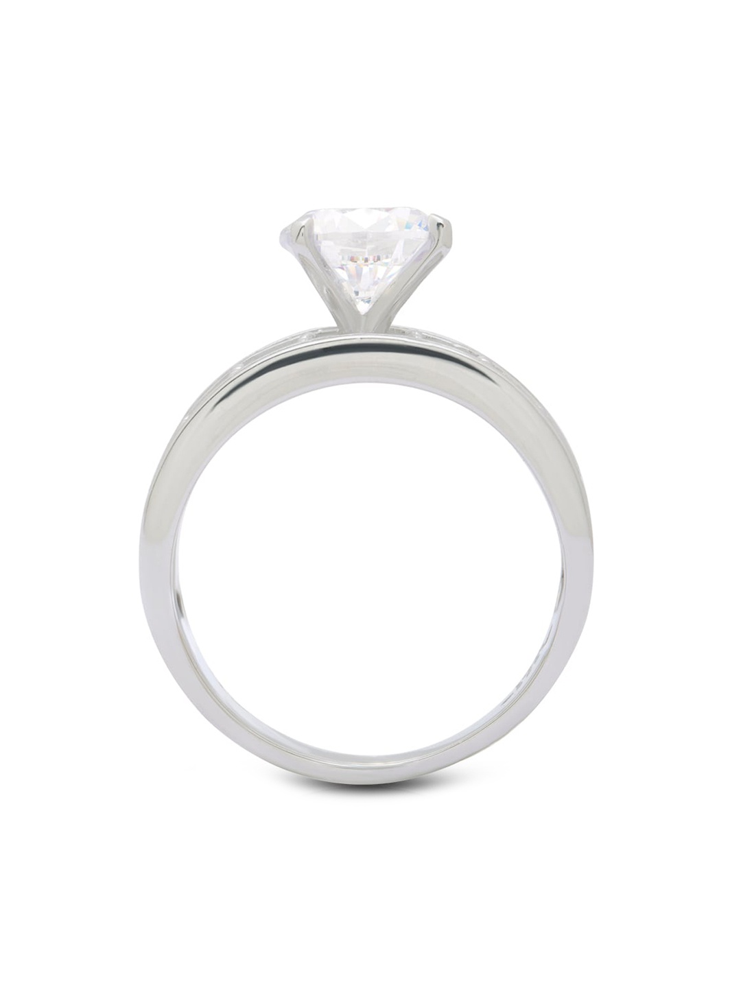 

ANAYRA 925 Sterling Silver Silver-Toned White Stone-Studded Finger Ring