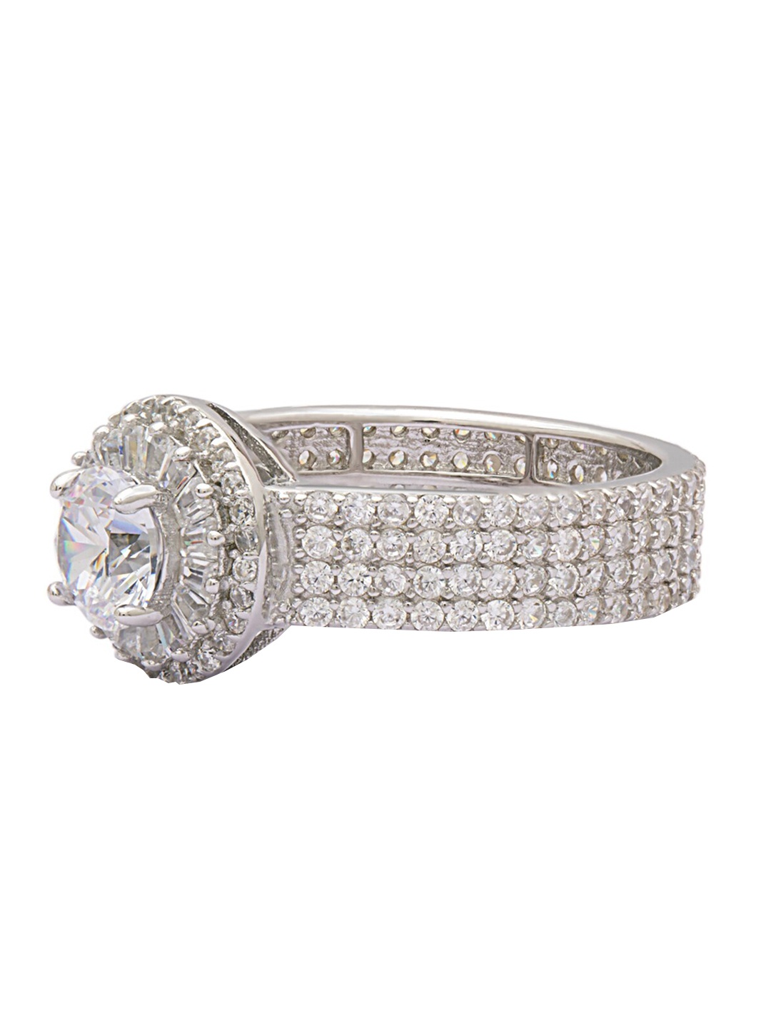 

ANAYRA Silver-Toned & White CZ-Studded Finger Ring