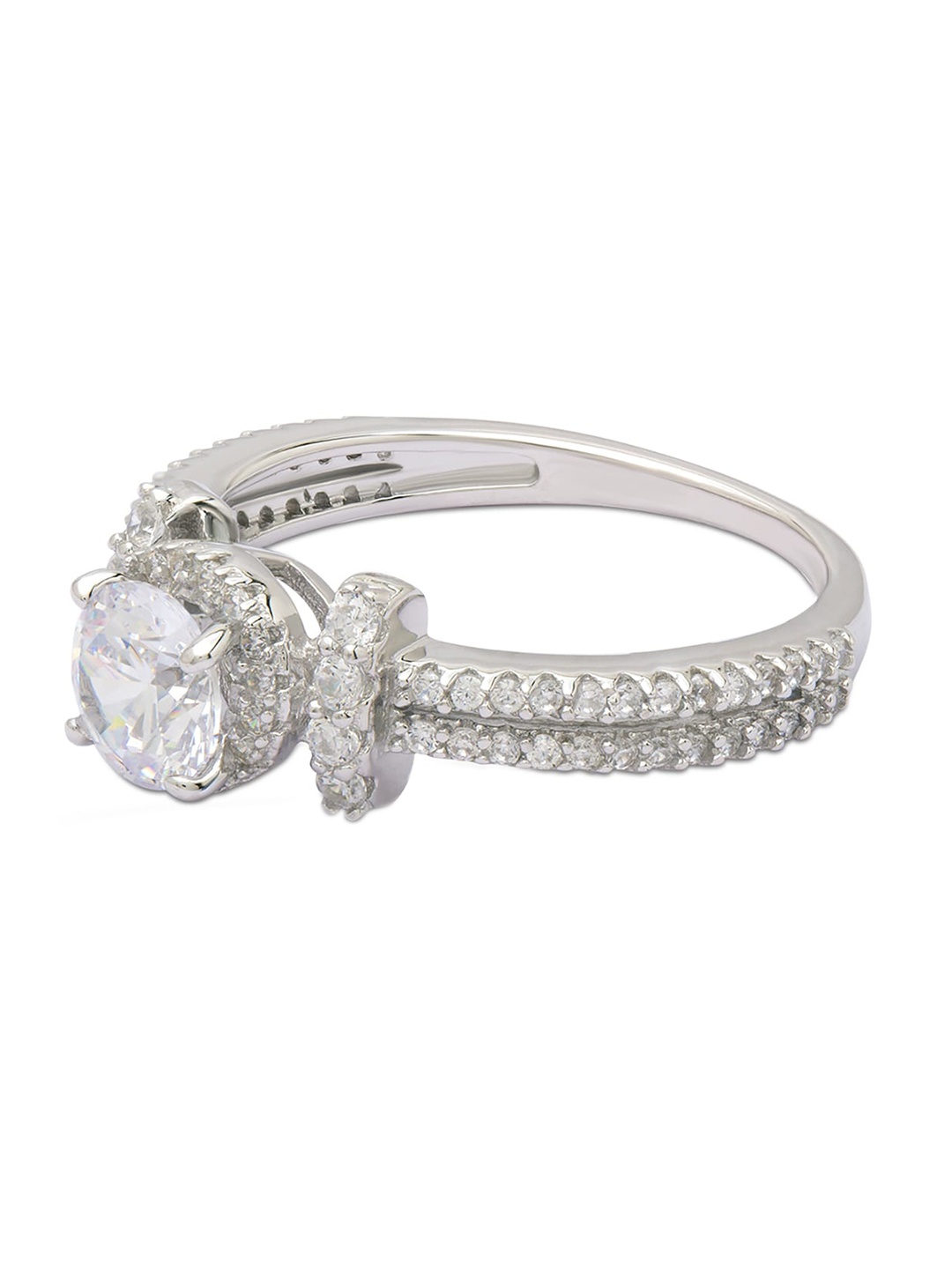 

ANAYRA Silver-Toned & White CZ-Studded Finger Ring