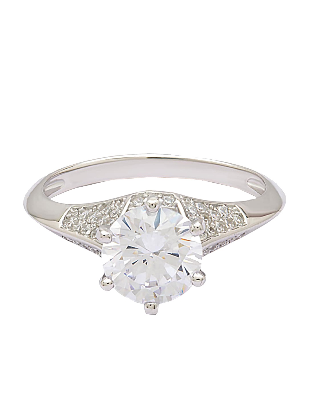 

ANAYRA Silver-Toned & White CZ-Studded Finger Ring