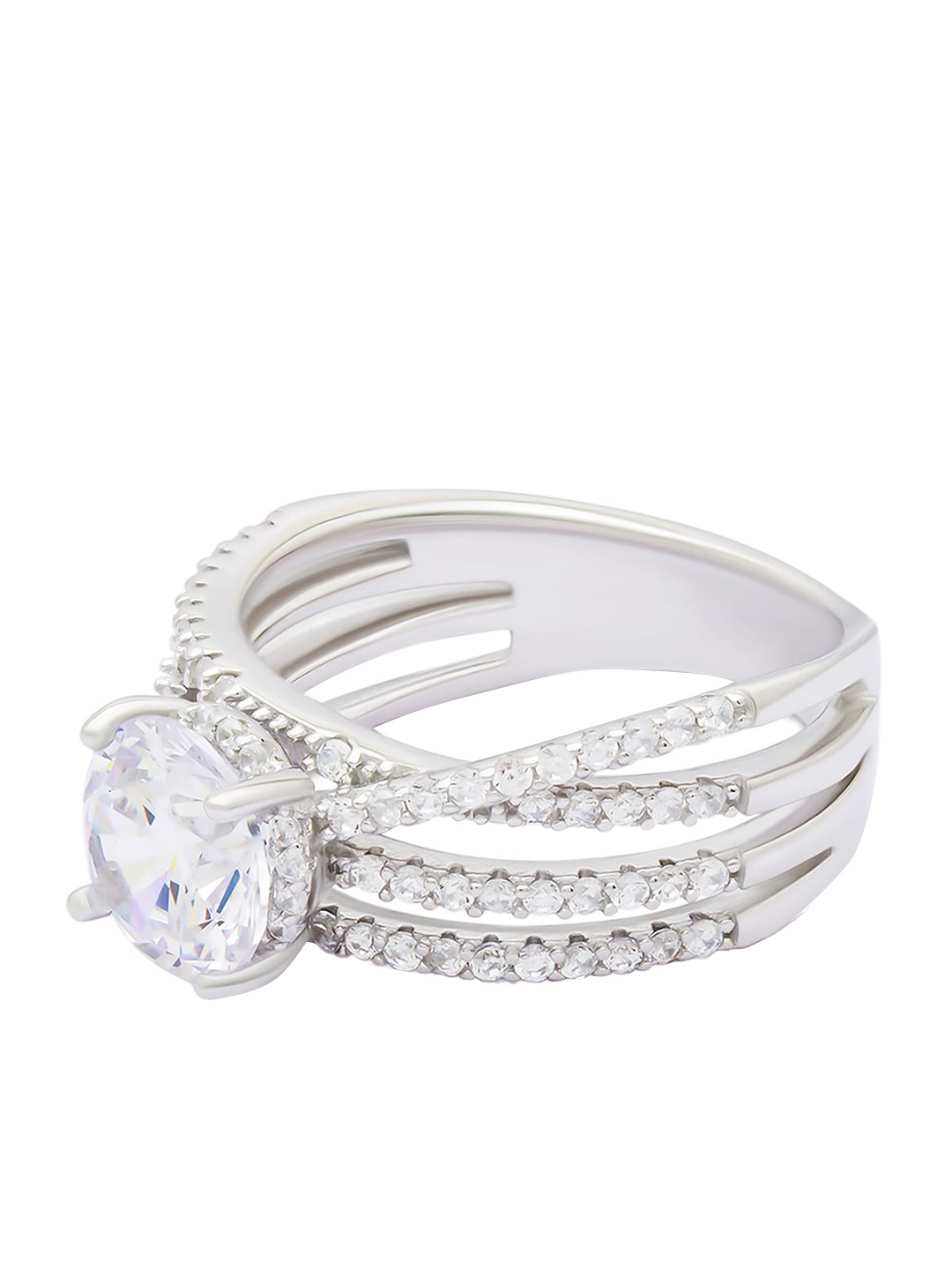 

ANAYRA Silver-Toned & White CZ-Studded Finger Ring