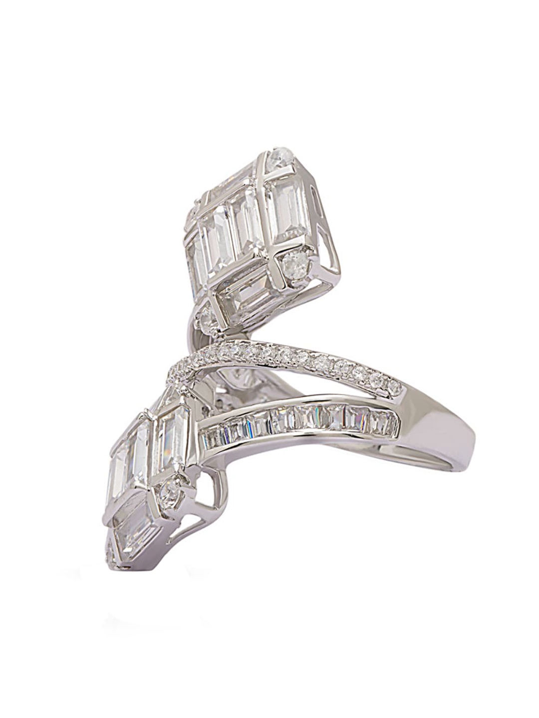 

ANAYRA Silver-Toned & White CZ-Studded Finger Ring