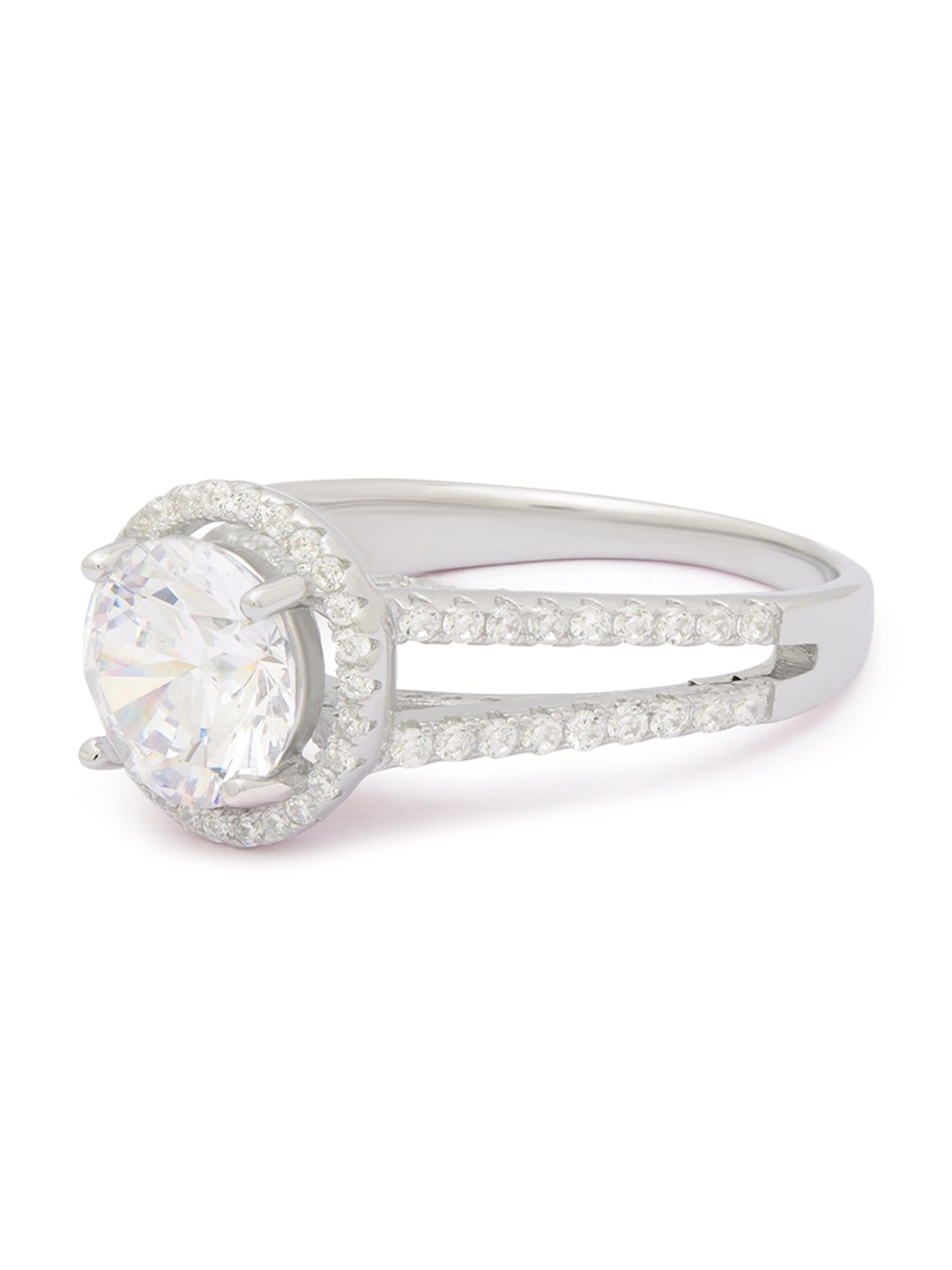 

ANAYRA Silver-Toned & White CZ-Studded Finger Ring