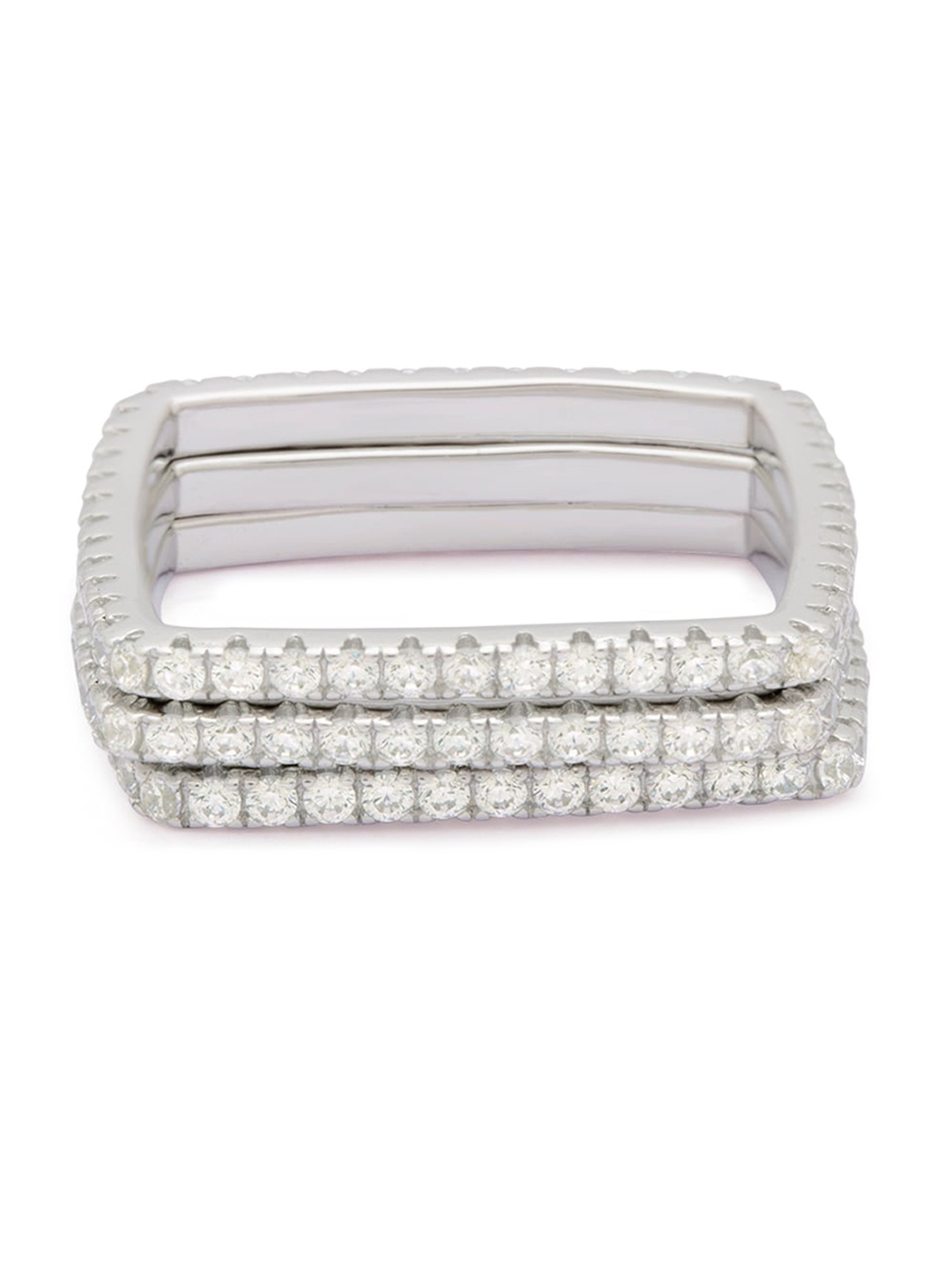 

ANAYRA Silver-Toned & White CZ-Studded Finger Ring